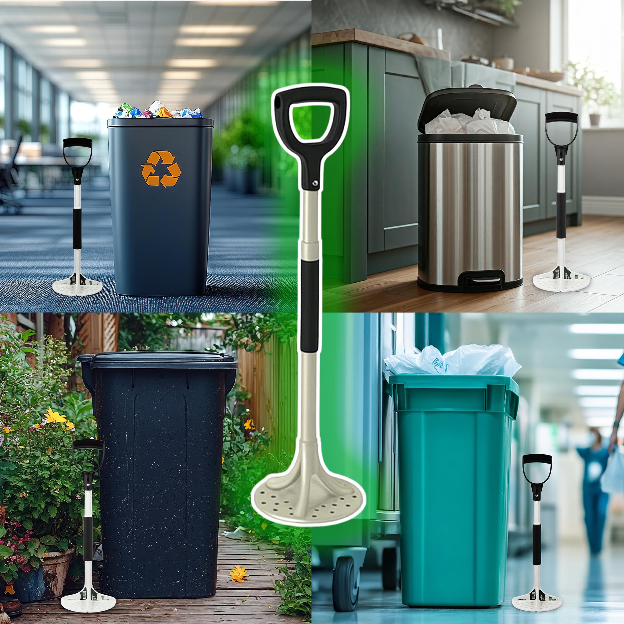 TAMP-IT Next Gen Manual Trash Compactor – Heavy Duty Smasher Tool for Kitchen, Dumpster, Outdoor Use, Garbage Recycling, Steel Ground Tamper, Trash Can Compactor Tool, 22 x 7.5 Inches, White, D-Handle - 5