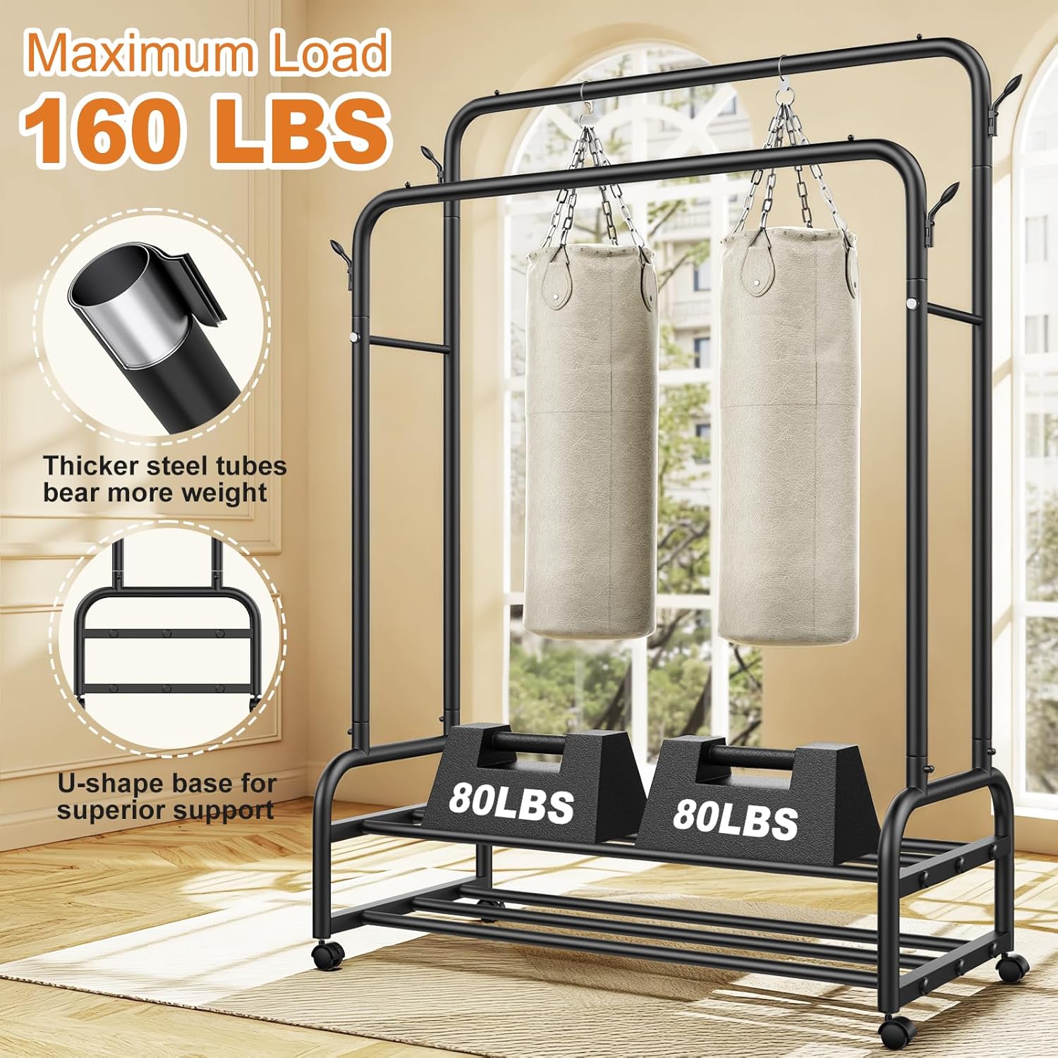 Double Rod Clothing Racks for Hanging Clothes - Heavy Duty Metal Clothes Rack with Hooks & 2-Tier Shelves, Portable Rolling Garment Rack on Wheels Load 160LBS, Versatile Bedroom Closet Rack