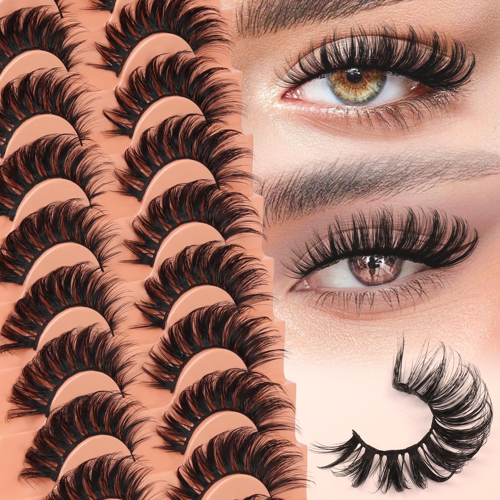 Veleasha Lashes D Curl Dramatic Lashes Fluffy Faux Mink Eyelashes V Shape Volume Eyelash Thick 10-18MM 3D Effect