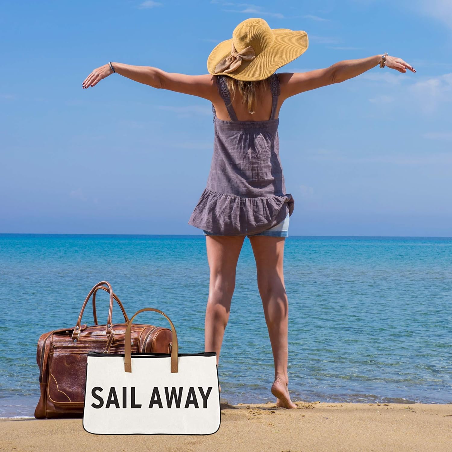 Santa Barbara Design Studio Tote Bag For Women Canvas Shoulder Bag with Genuine Leather Handles, - Image 2