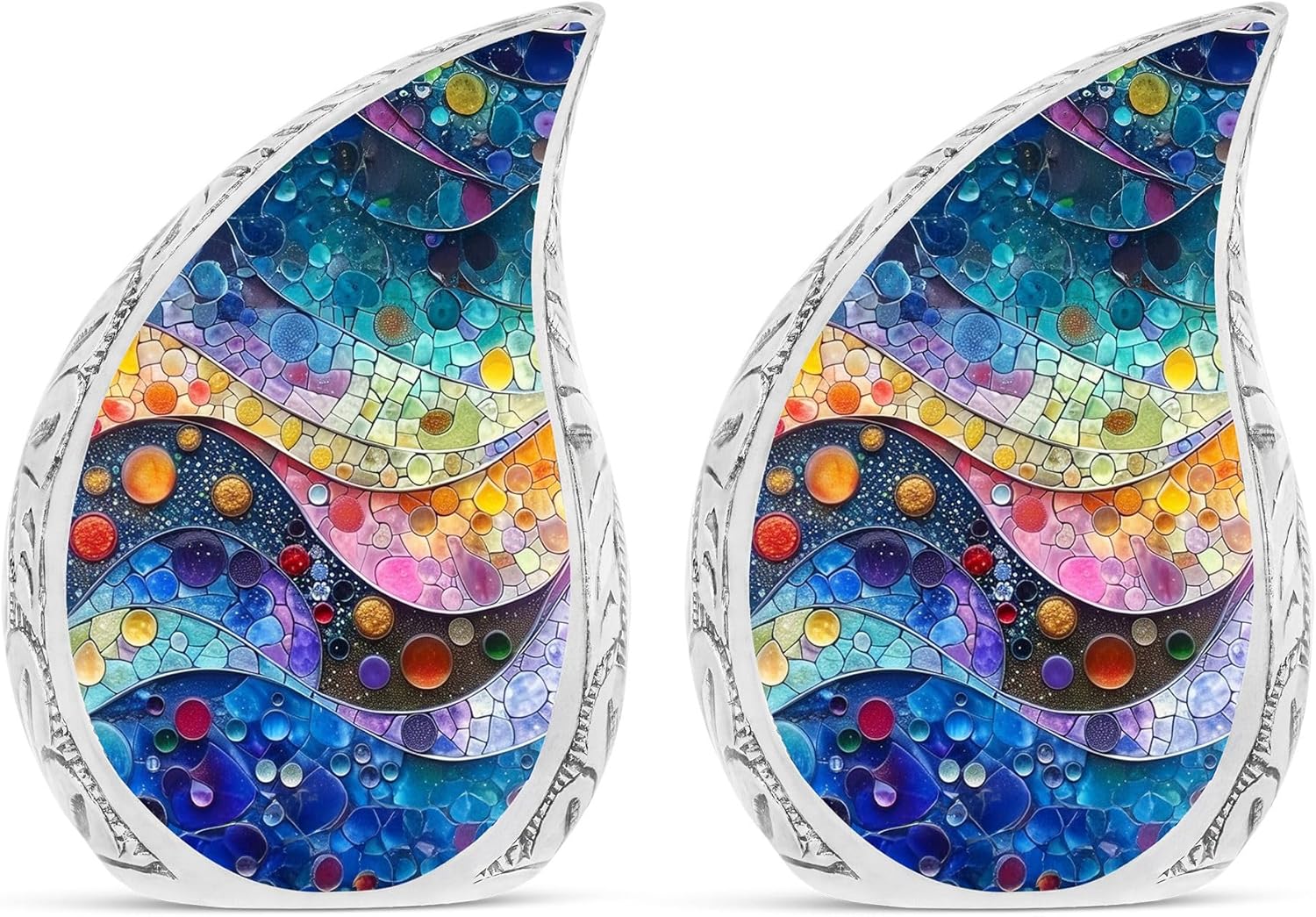 Kaleidoscopic Dreamscape - Cremation Keepsakes - 3 Inch Metal Urns for Male/Female Ashes (2Pcs) - Decorative, with Caps