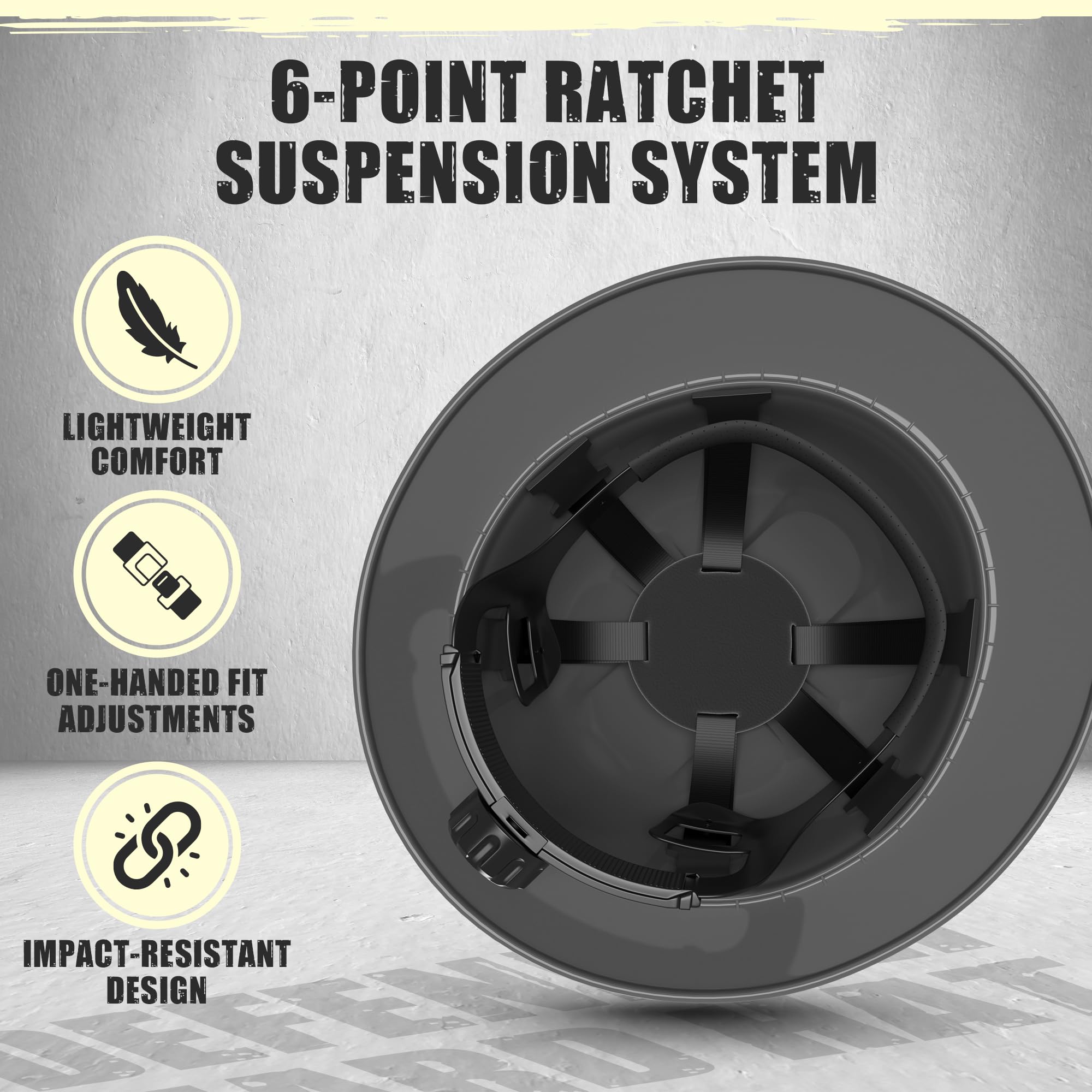 Rugged Blue Defender Full Brim Hard Hat | 6-Point Ratchet Suspension | Safety Helmet Hard Hat | Adjustable Suspension Size | ANSI Z89.1 Type 1, Class C, G, and E Certified |Gray Hard Hats for Men