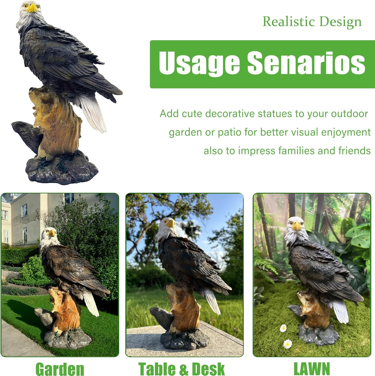 13.2" Real Eagle Outdoor Sculpture,Funny Bird Statue,Garden Beach Statue Decorations,Resin Animal Seabird Ornaments,Coastal Beach Decor,Patio Decor for Table Statues for Garden,Lawn,Yard