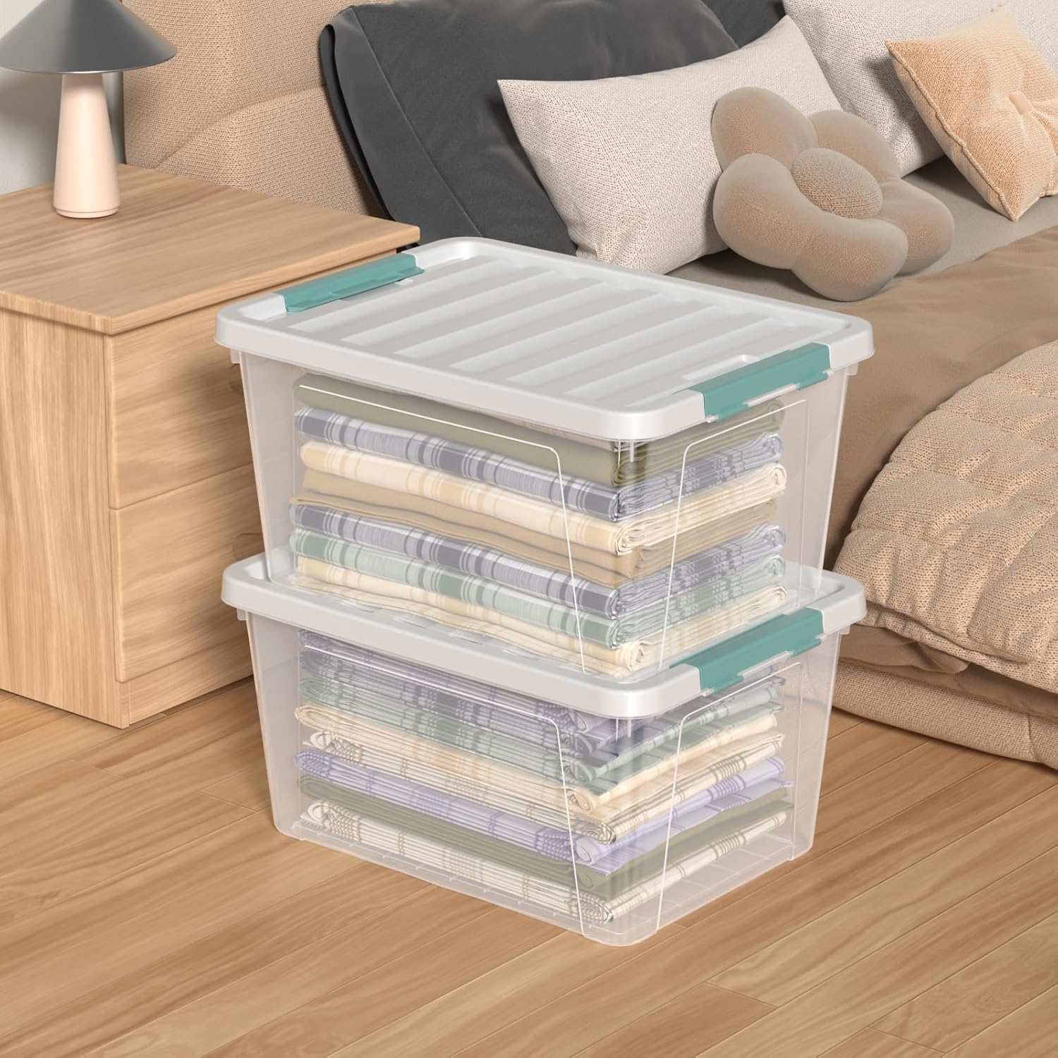 35 Quart Plastic Storage Bin with Lid, Large Clear Latch Storage Box, 4-Pack