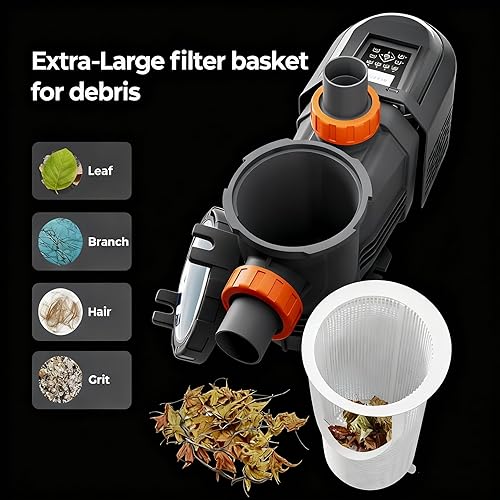 Miniatura 7 de Bombas de piscina de velocidad variable de 1.8 HP, bomba de piscina autorecortable sobre tierrasubterránea 9114 GPH con temporizador 220-240V