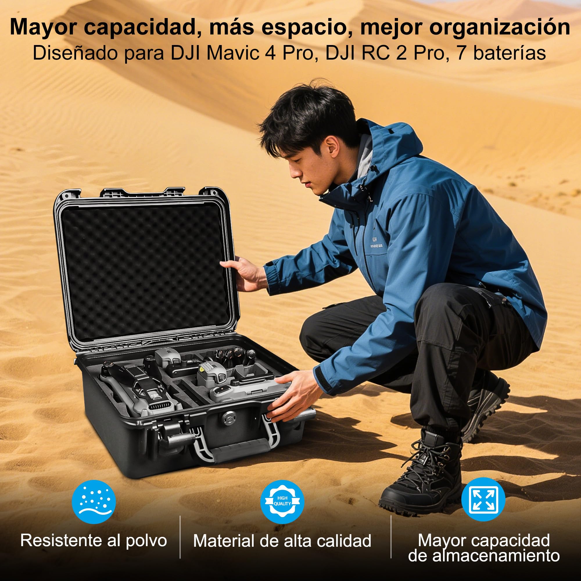 Lekufee Funda rígida impermeable para dron DJI Mavic 4 Pro, Creator Combo, Fly More Combo, DJI RC Pro 2/RC 2, batería (7 piezas), hub de carga y otros accesorios (solo funda)