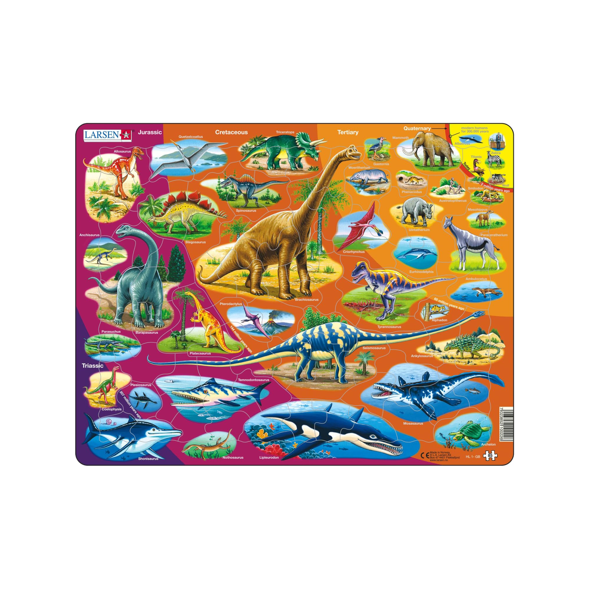 Larsen HL1 Histoire Naturelle - du Trias à nos Jours, édition Anglais, Puzzle Cadre avec de 85 pièces