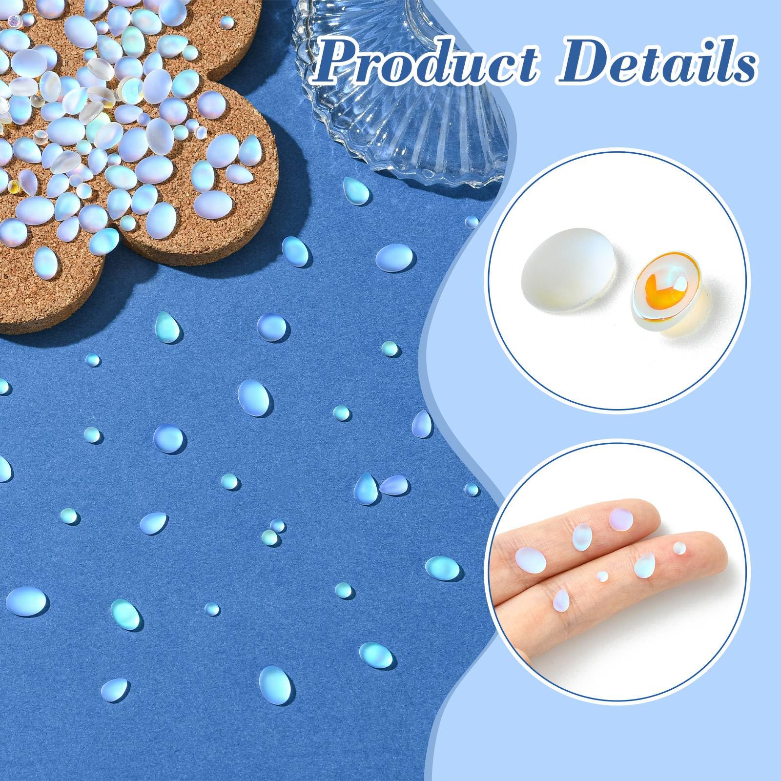 UR URLIFEHALL 140 Pcs Glass Nail Art Charms Matte Half Round Teardrop Oval Flatback Cabochons for Nail Photo Case Phone Crafts Decoration - Image 3