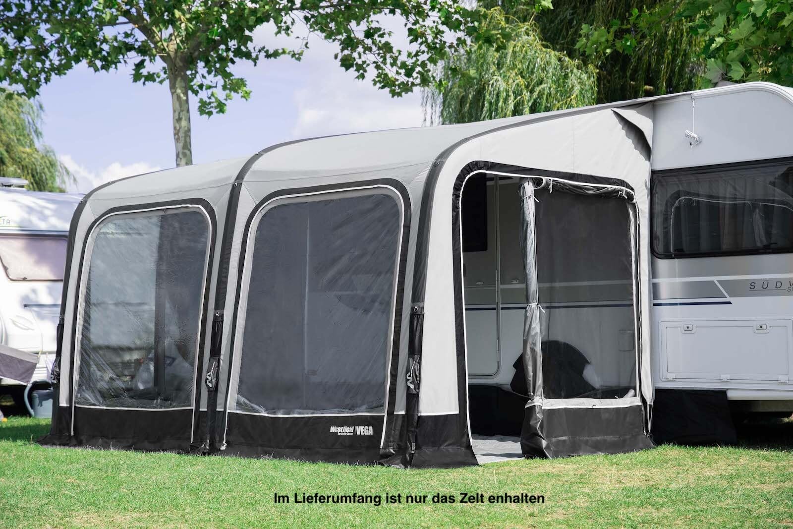 Westfield Vega 330 Luftvorzelt Teilzelt Airtube-Gestänge Anbauhöhe 255-270cm Anstellhöhe Camping Wohnmobil grau schwarz