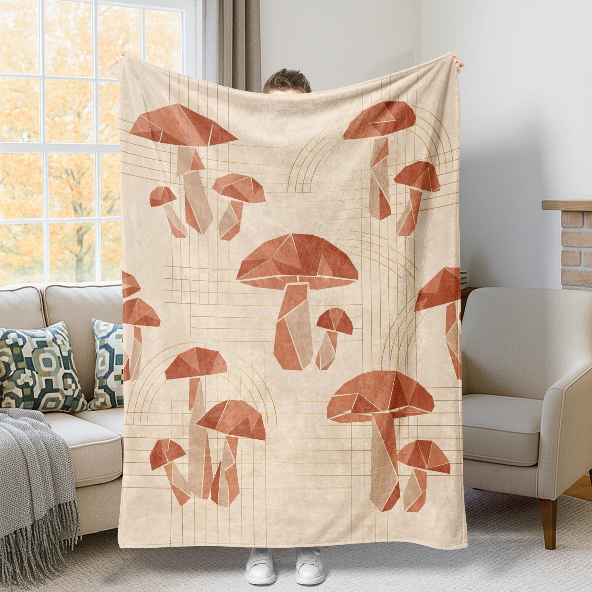 Couverture champignon pelucheuse compacte contre le froid sur le canapé