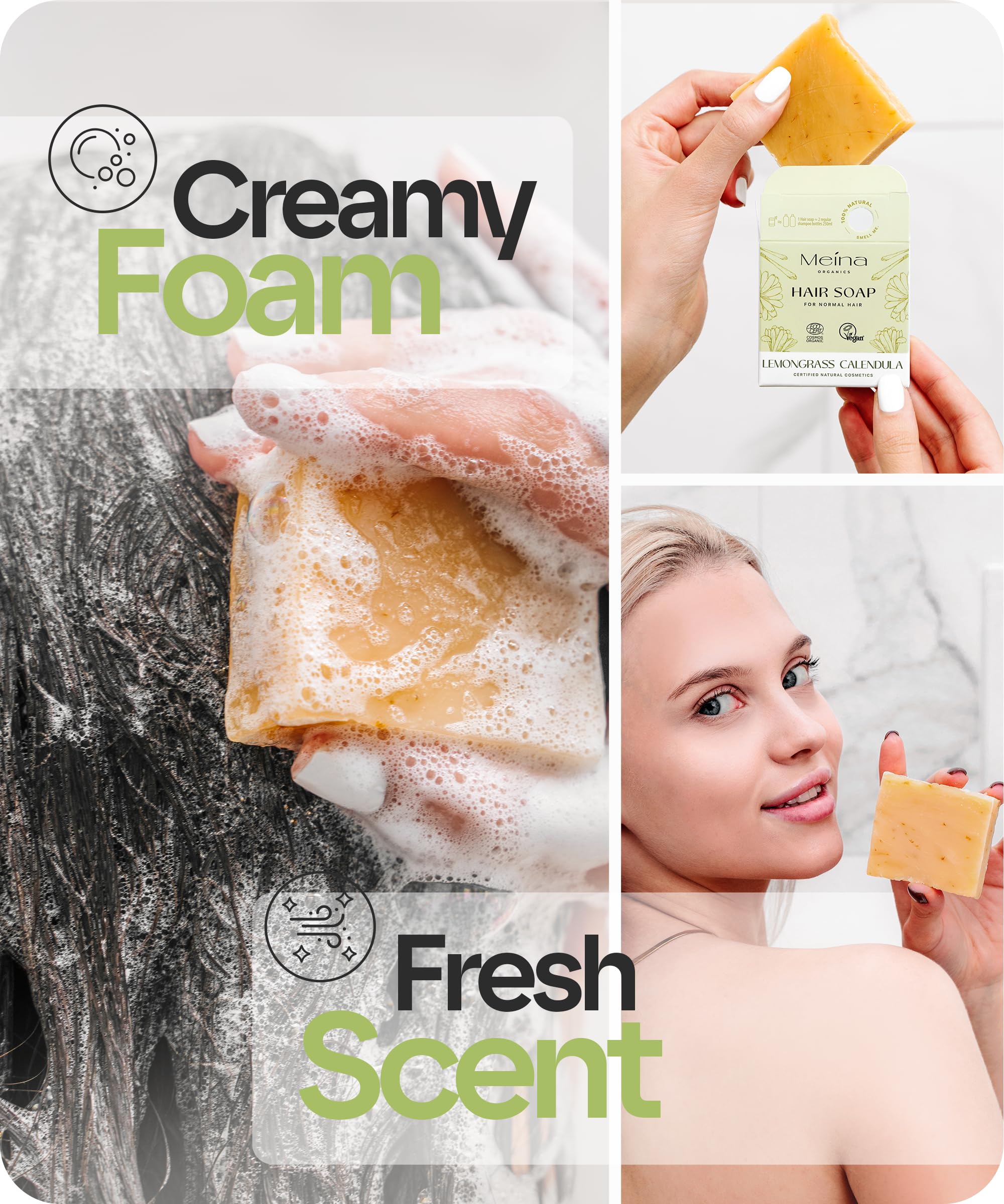 Meina Soap Bar against Hair Loss with Lemongrass, Organic Certified, 100% Natural, Shampoo Bar Substitute, Vegan - Image 3