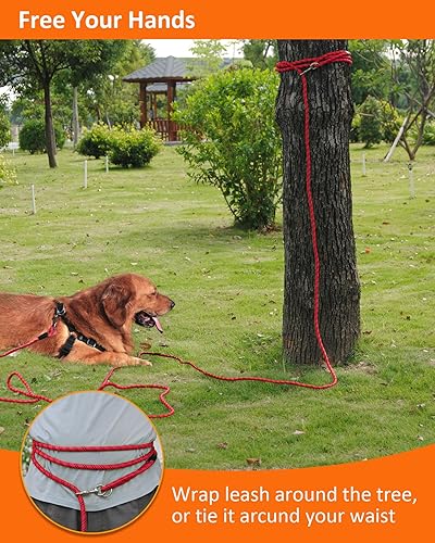 Miniatura 18 de Correa larga para perro con hilos reflectantes de 15 pies, 20 pies, 30 pies, 50 pies, correas elásticas resistentes para perros de raza pequeña