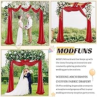 Vista 5 de MODFUNS Arco de boda rojo 18 pies, 2 paneles de cortinas de arco de boda, cortinas transparentes para telón de fondo, cortinas rojas de gasa
