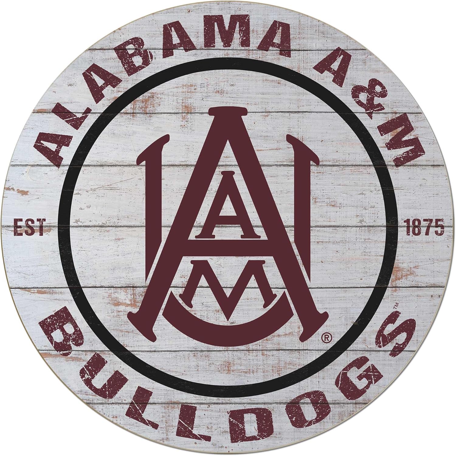 KH Sports Fan Alabama A&M Bulldogs Weathered Circle Sign, 20x20 Inches, Bulldogs Decor for Dorm Room, Fan Cave, Living Room; Display Your Team Spirit with This Alabama A&M Bulldogs Wall Art