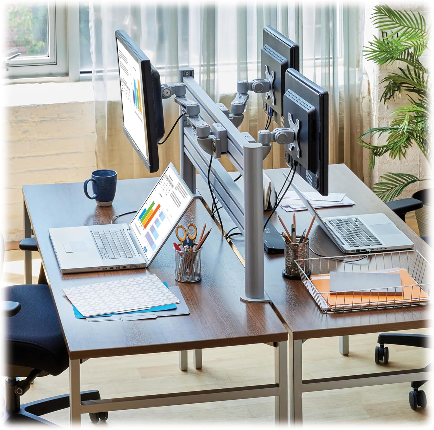 Tripp Lite Eaton DMSWKITTAA Multi-Monitor Mount Stand, Horizontal Track System, Desk Clamp Mount with Slat Wall Rail, Dual-Sided, VESA Compliant up to 32" Displays, TAA Compliant, 5-Year Warranty