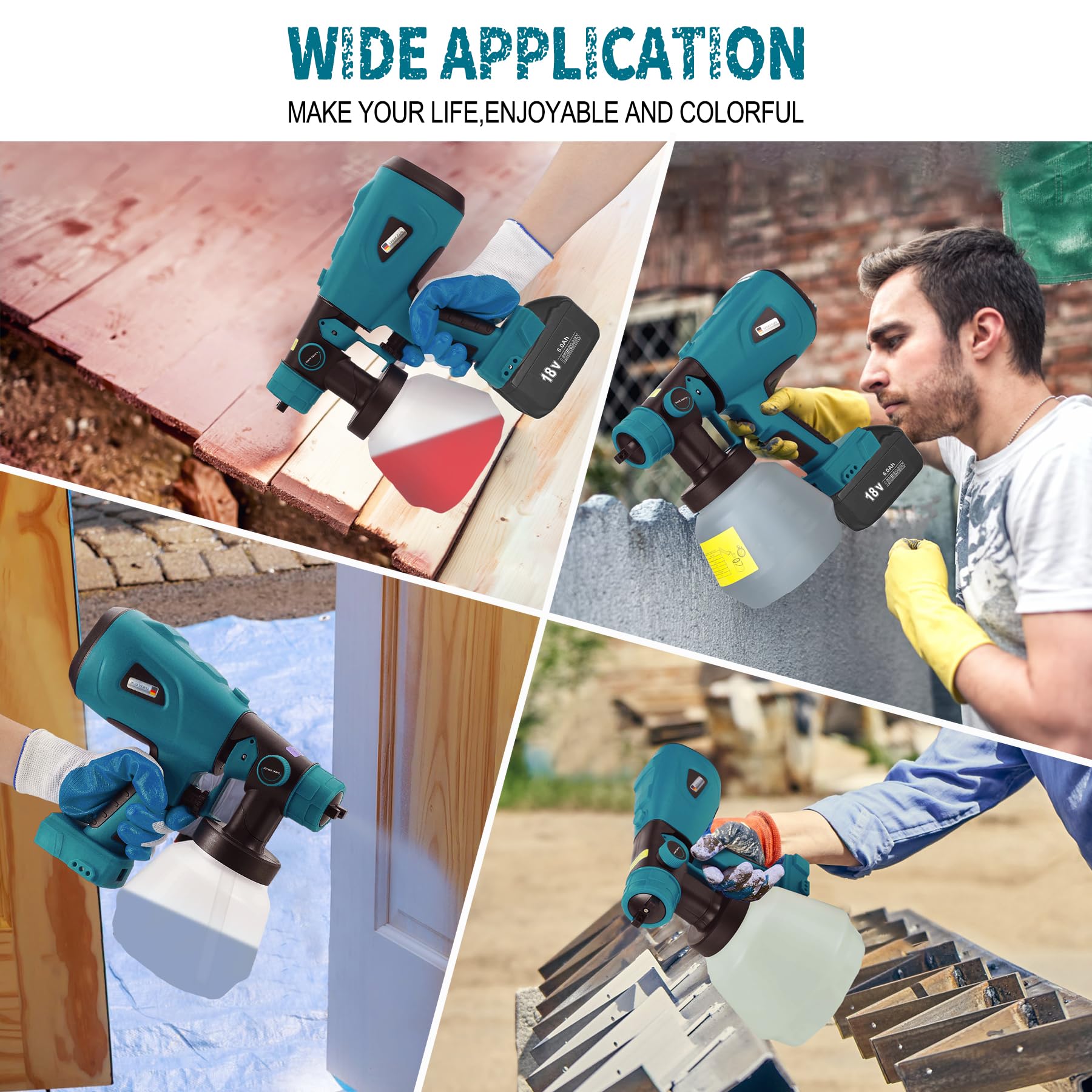VAYALT Pistola de Pintura, Pistola Pintura Electrica con Contenedor de 1200ml, 4 Boquillas de Latón, Flujo y áNgulo de Rociado Ajustables, Sistema De PulverizacióN De Pintura (Sin BateríA)