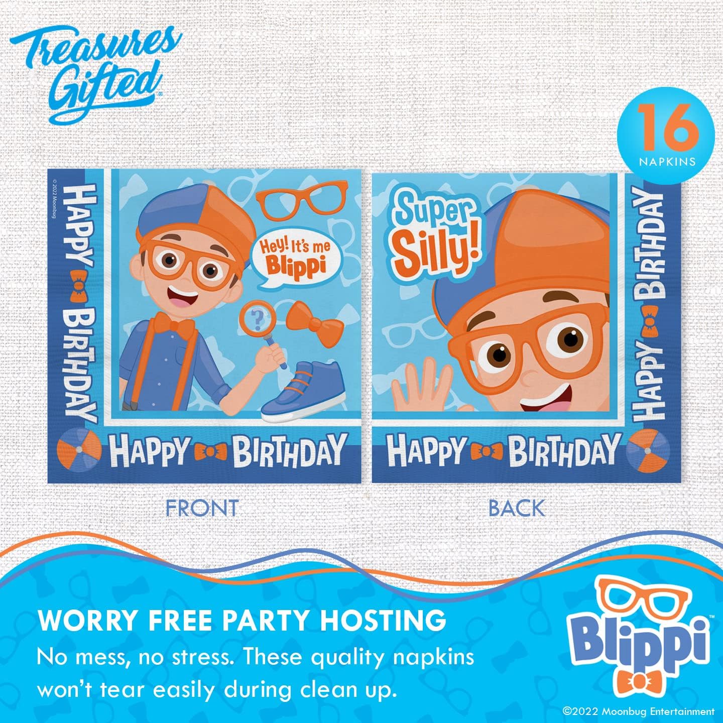 Treasures Gifted Officially Licensed Blippi Birthday Party Supplies - Serves 16 Guests - Complete Set Party Supplies - Blippi Birthday Decorations, Plates, Banner & More