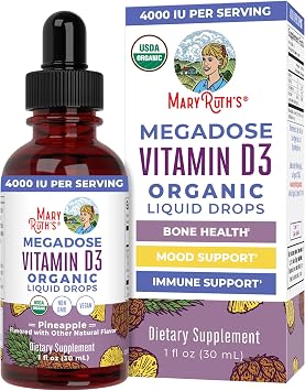 MARYRUTHS Megadose Vitamin D3 Drops, Vitamin D 4000 IU, Vegan, 30 Servings | USDA Organic, For Adults & Kids, Immune Support & Bone Health, Vegan, Gluten Free