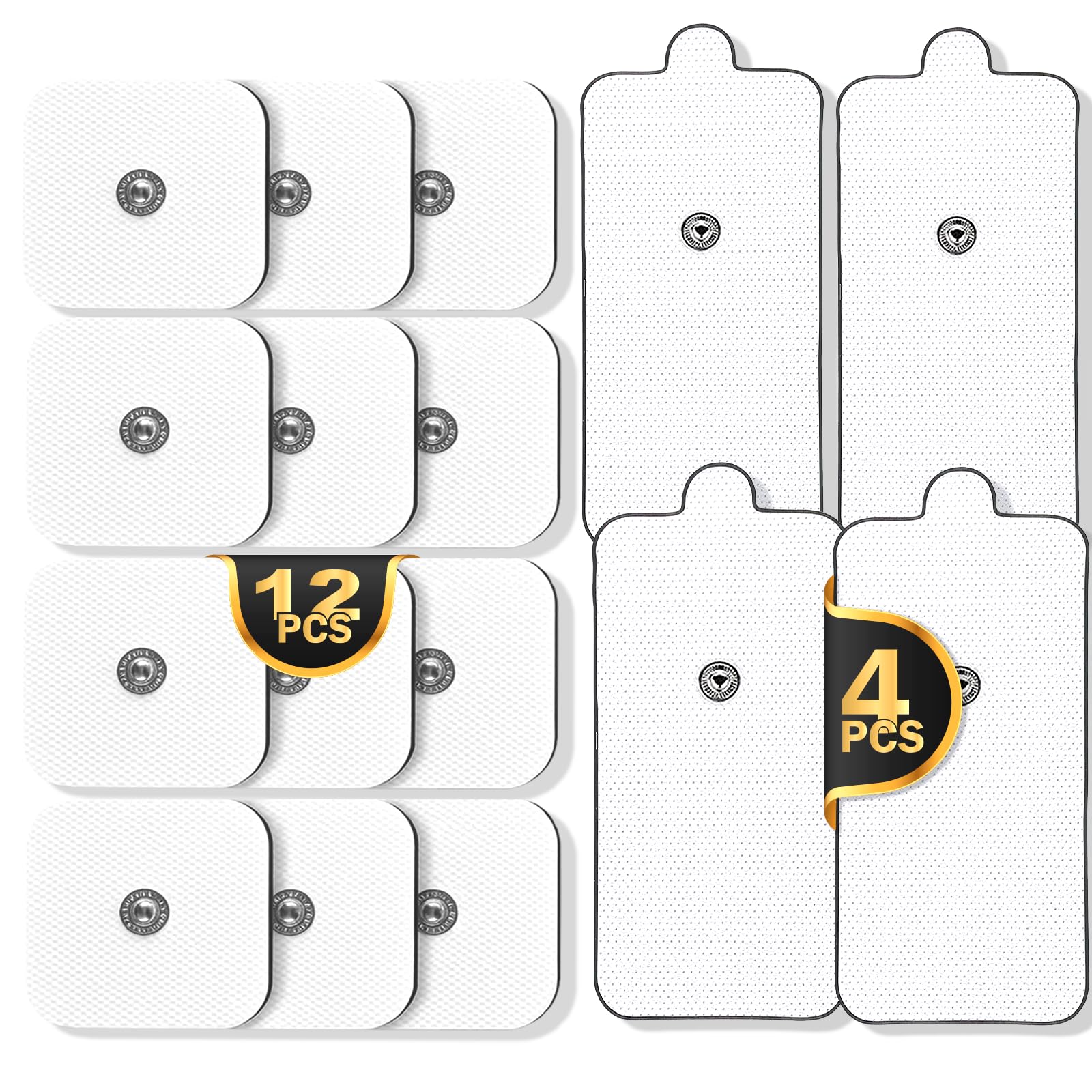 | UTENSILIFY® Electrodos para tens PREMIUM | 12 Electrodos Fisioterapia + 4 Electrodos para Tens | Electrodos Para Electroestimulador muscular|Compatible con varios Electroestimuladores |Tens|EMS|Mass