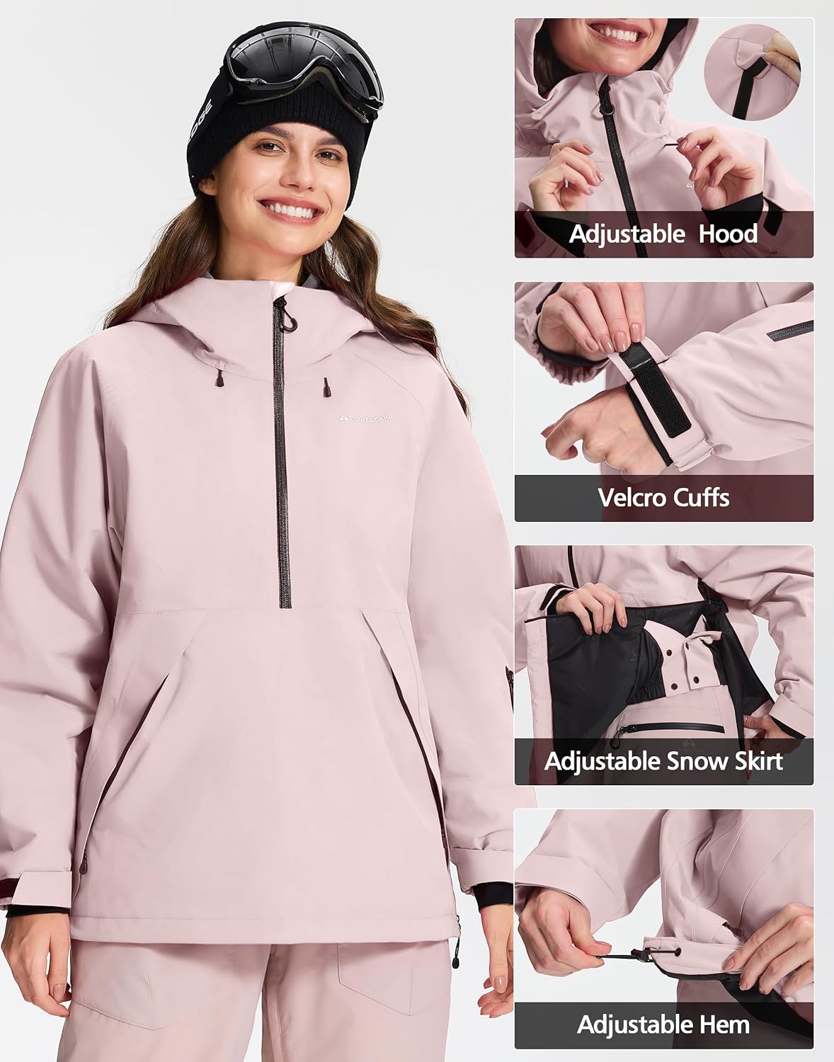 Pionner Camp Womens Ski Jacket Snow Coat Waterproof Baggy Anorak Snowboard Hoodie Insulated Pullover Winter Sports Mountain