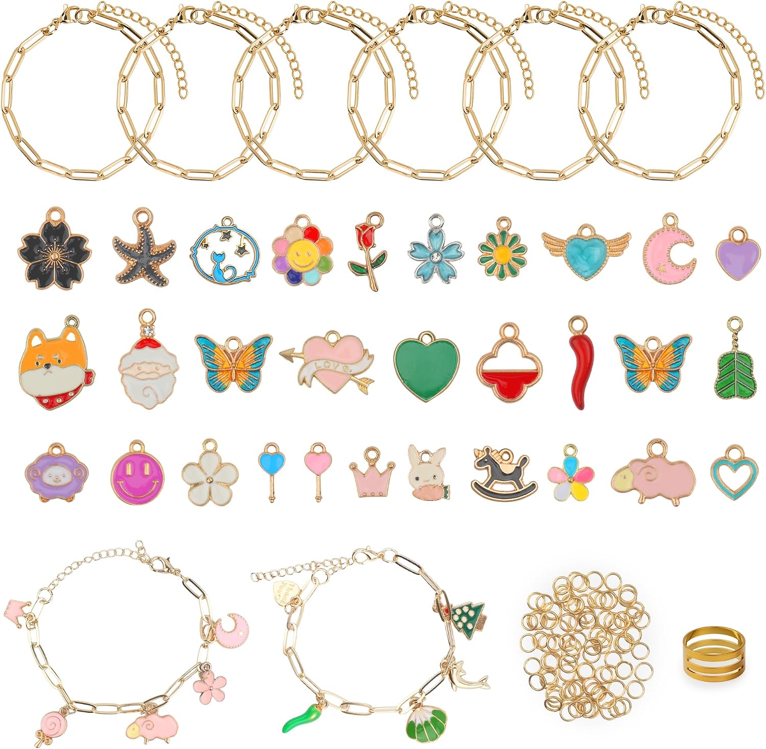 Starry 137PCS Charm Bracelet Making Kit Jewelry Making Kit Charms Including Paperclip Chain Bracelets,Charms,Jump Rings for Jewelry Making