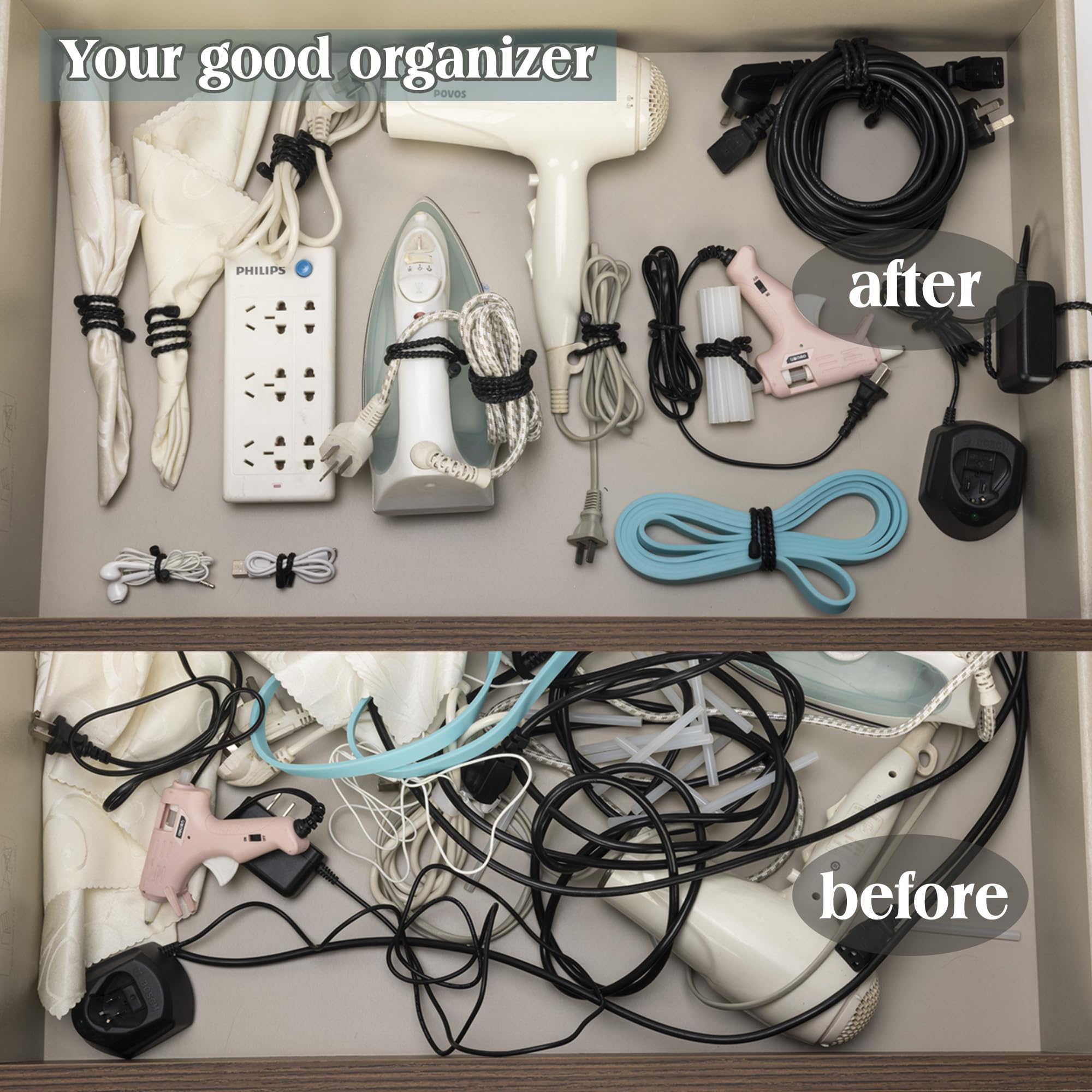 8 bridas de silicona de 12 pulgadas, bridas de goma flexibles, bridas reutilizables para cables, bridas negras para organizar, agrupar (negro)