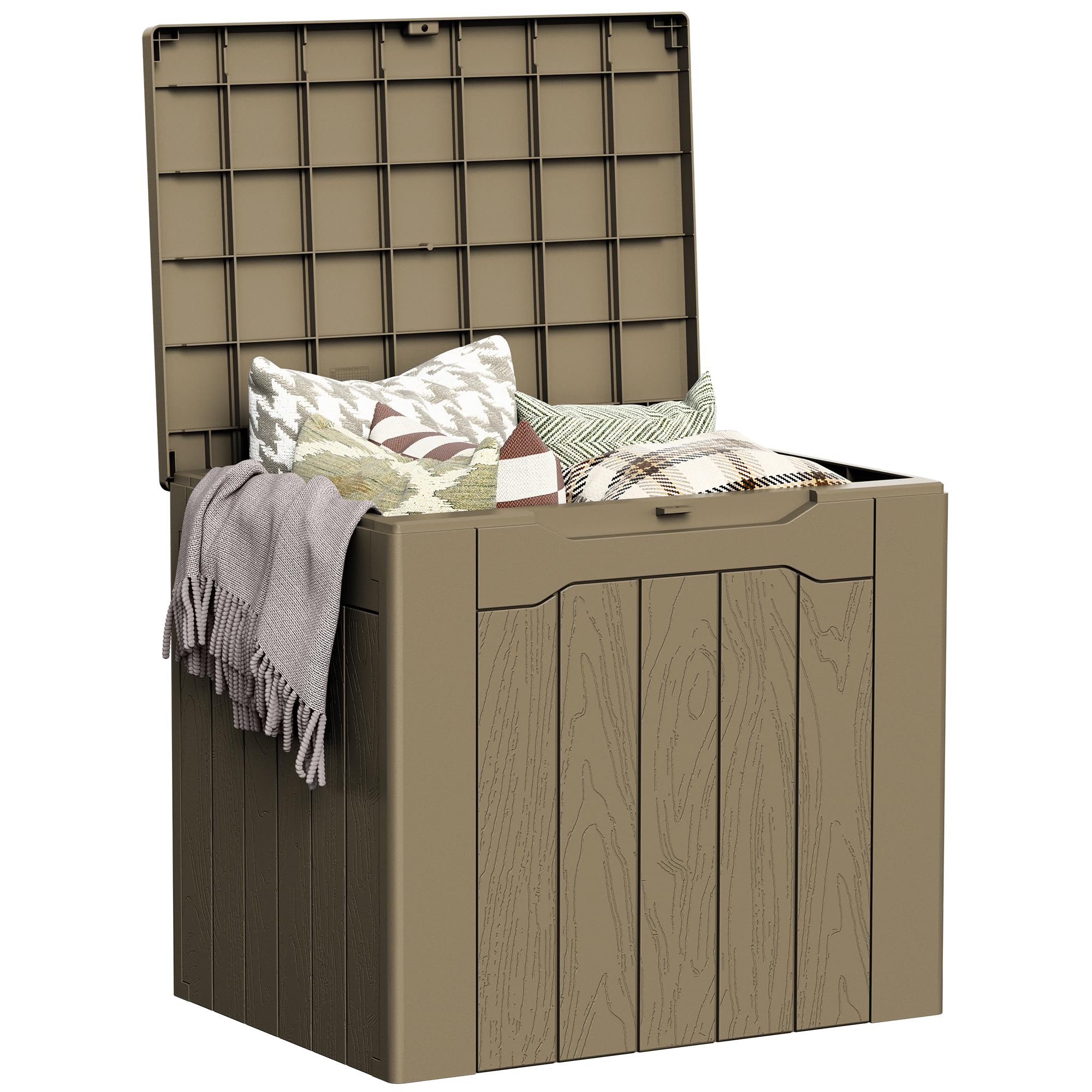 Greesum 33 Gallon Outdoor PP Storage Container, All Weather Resisitant Storage Box, Coffee