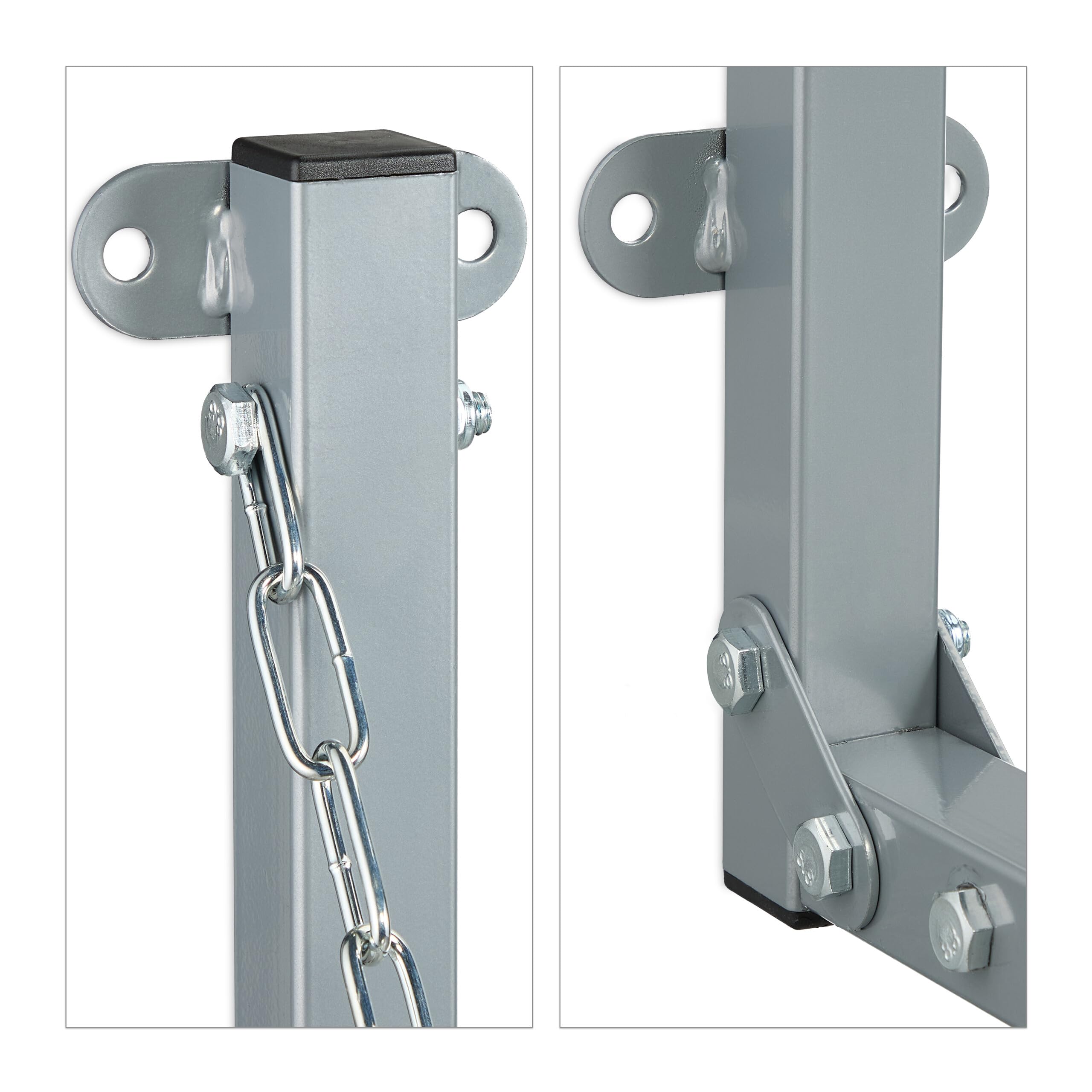 Relaxdays Scaffale Porta Gomme da Parete, per 4 Pneumatici, Supporto da Muro Pieghevole Fino a 90 kg, Acciaio, Grigio