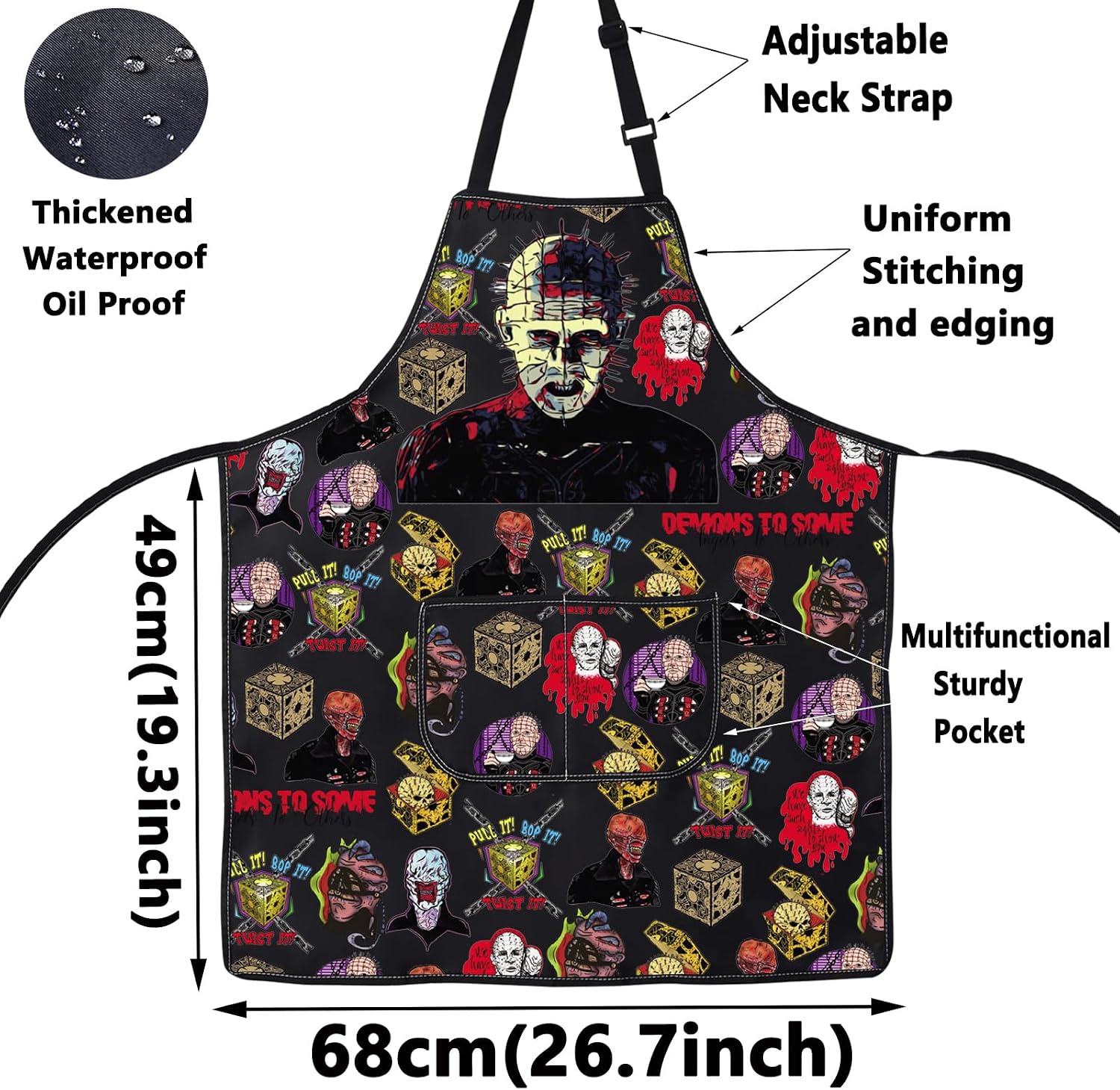 WZMPA Terror Pinhead Kitchen Apron Pinhead Fans Gift Demons To Some Angels To Others Chef Apron Pinhead Merch image 2