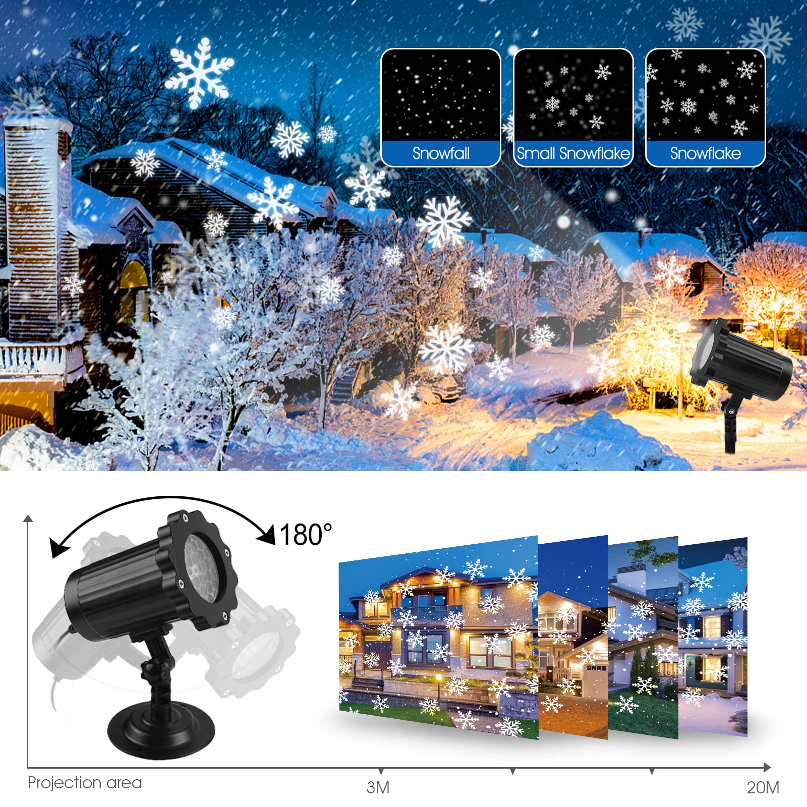 Projecteur Flocons De Neige LED Pour Noël - Étanche IP65, Télécommande, Effet Chute De Neige Pour Déco Extérieur/Intérieur