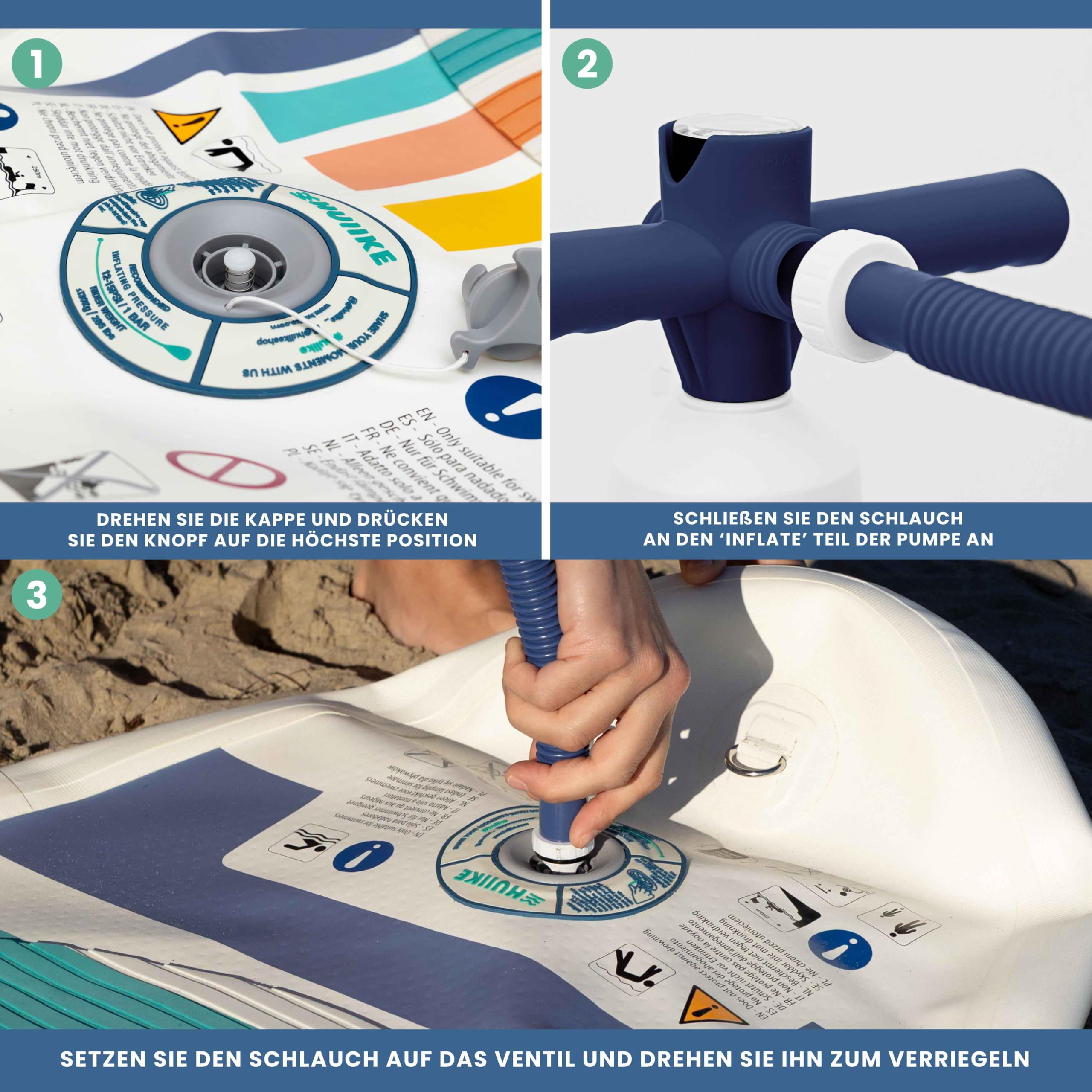 Sup Pumpe Doppelhub - HUIIKE | Pumpe Stand Up Paddle 15 PSI, Luftpumpe Sup Handpumpe Stabil | Handpumpe Manuell für Stand Up Paddling Board Zubehör Gadgets | Luftpumpe für Standup Paddle mit Manometer