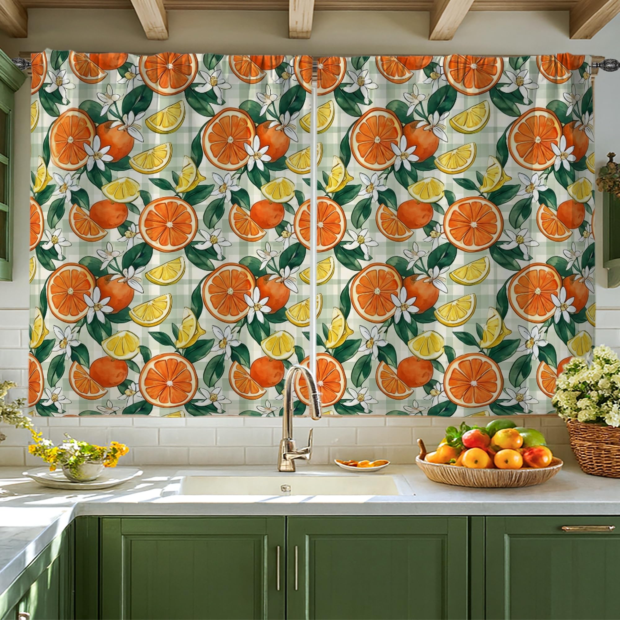 Rideaux de cuisine orange et citron 107x114 cm pour petite fenêtre