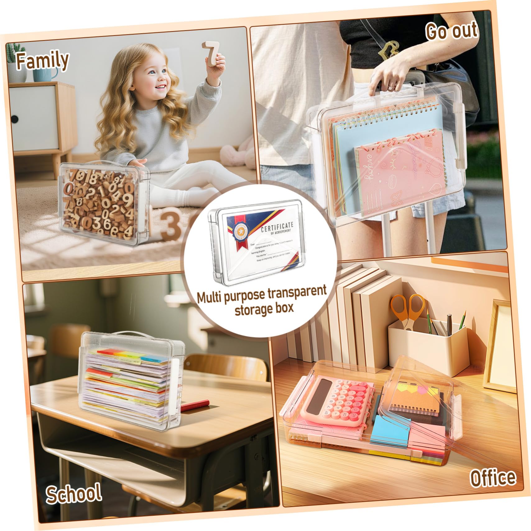 LALAFINA Scatola Di Archiviazione Trasparente Per Documenti Organizer Versatile Con Maniglia Adatta Per Ufficio Casa e Scuola Perfetta Per Certificati e Foto