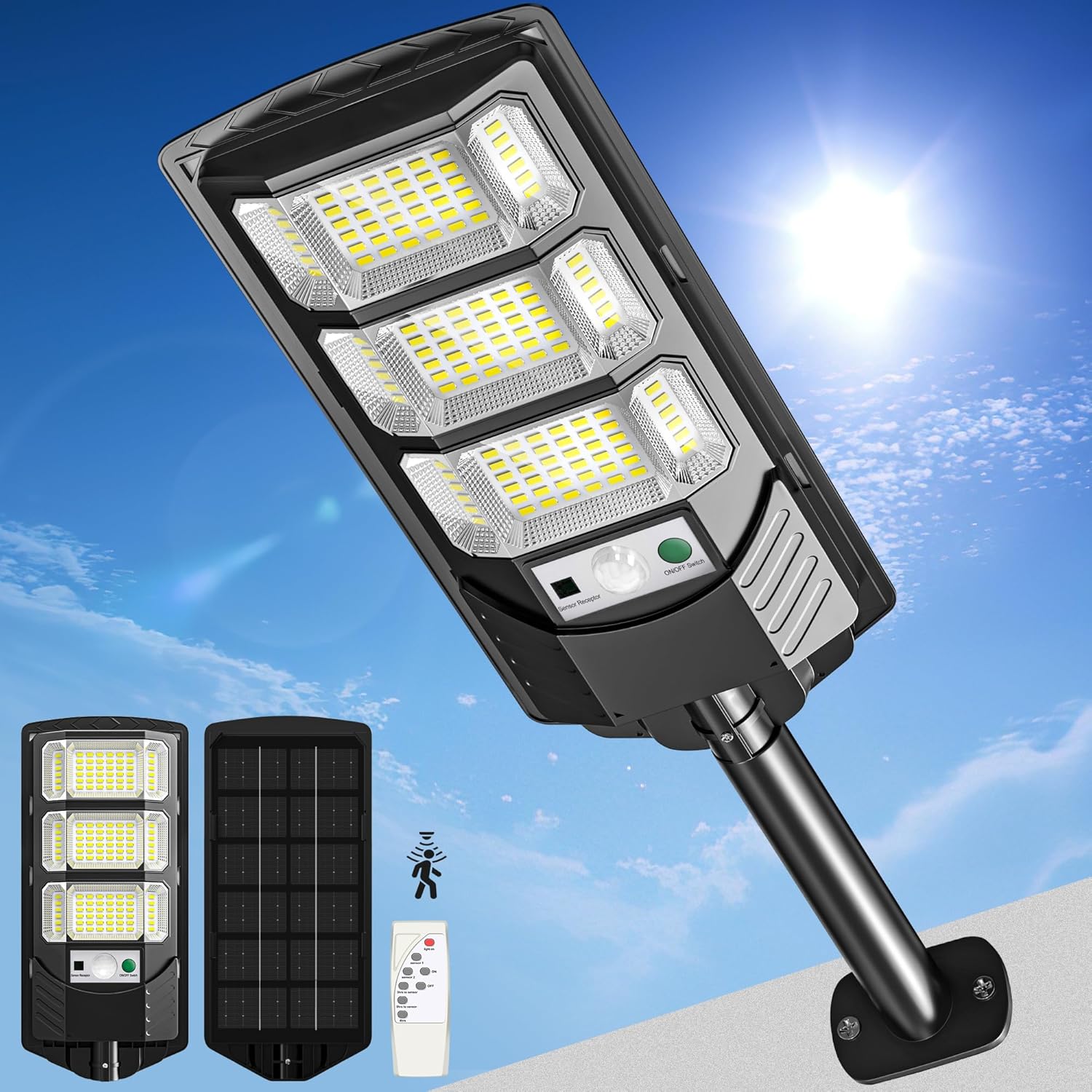 Solar Lights Outdoor Waterproof, 320° Wide Angle Solar Flood Lights Outdoor Dusk to Dawn, Solar Street Lights Outdoor Motion Sensor with Remote, Super Bright LED Solar Security Lights(Pack, 1)