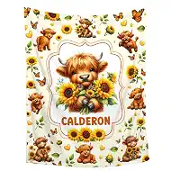Custom Highland Cow Blanket,Personalized Throw Blankets with Name | Super Soft Plush Flannel Blanket for Couch Bed Sofa Gifts for Boys Girls pet,30"x40"-Size for Pet