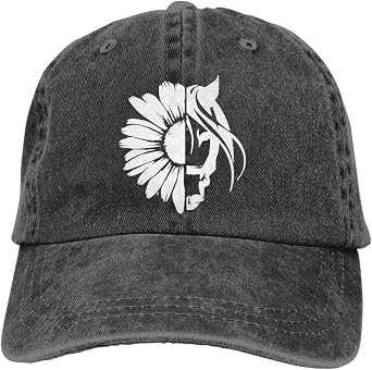 Womens Sunflower Horse Baseball Hat, Adjustable Vintage Washed Distressed Cotton Daisy Dad Cap