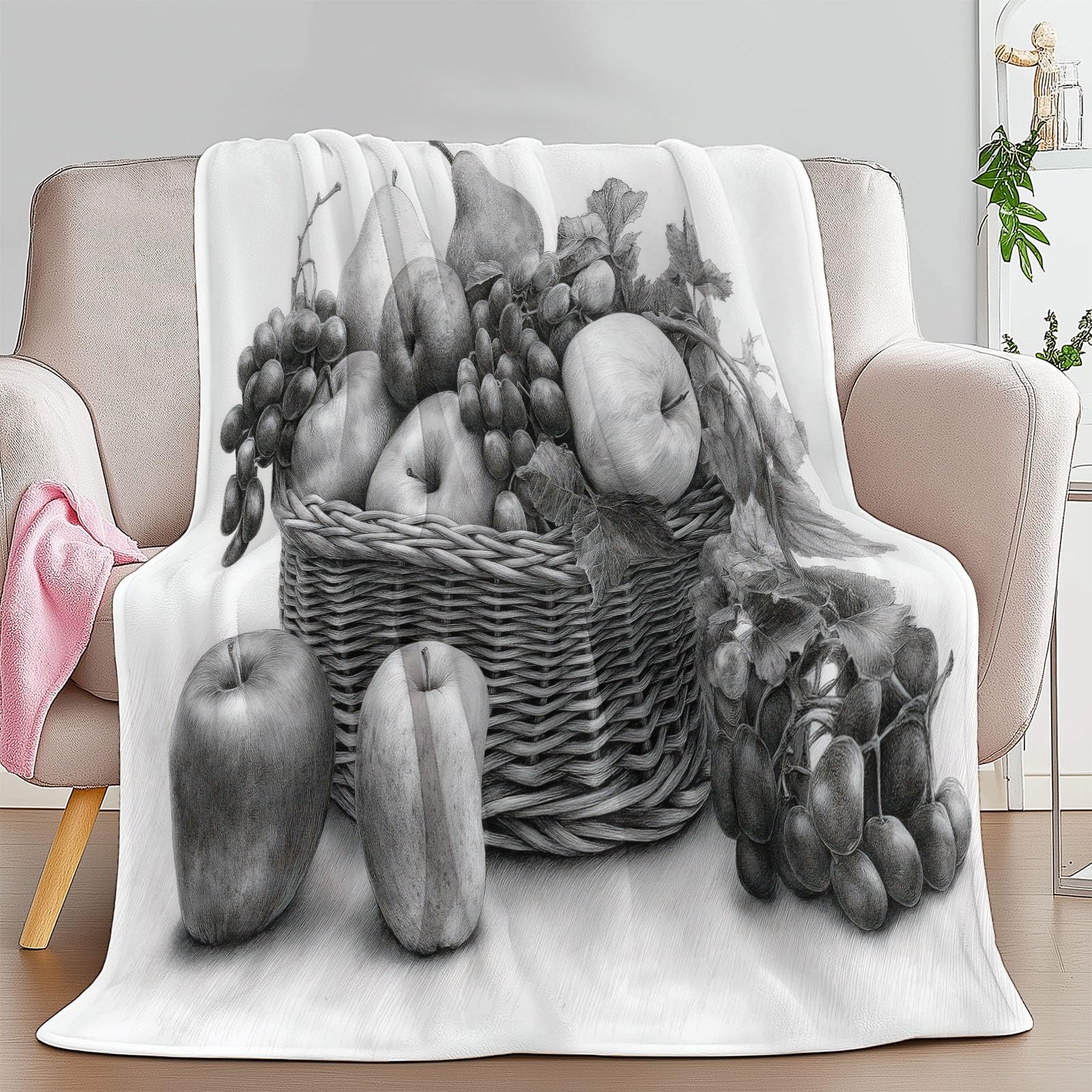 Genérico Manta de Franela Cesta De Frutas Gris 220x240 cm Mantas de Polar Cálida Cómodas, Manta de Regalo para Niños y Bebe, Mantas Versátil para Cama, Sofá, Camping Y Viajes