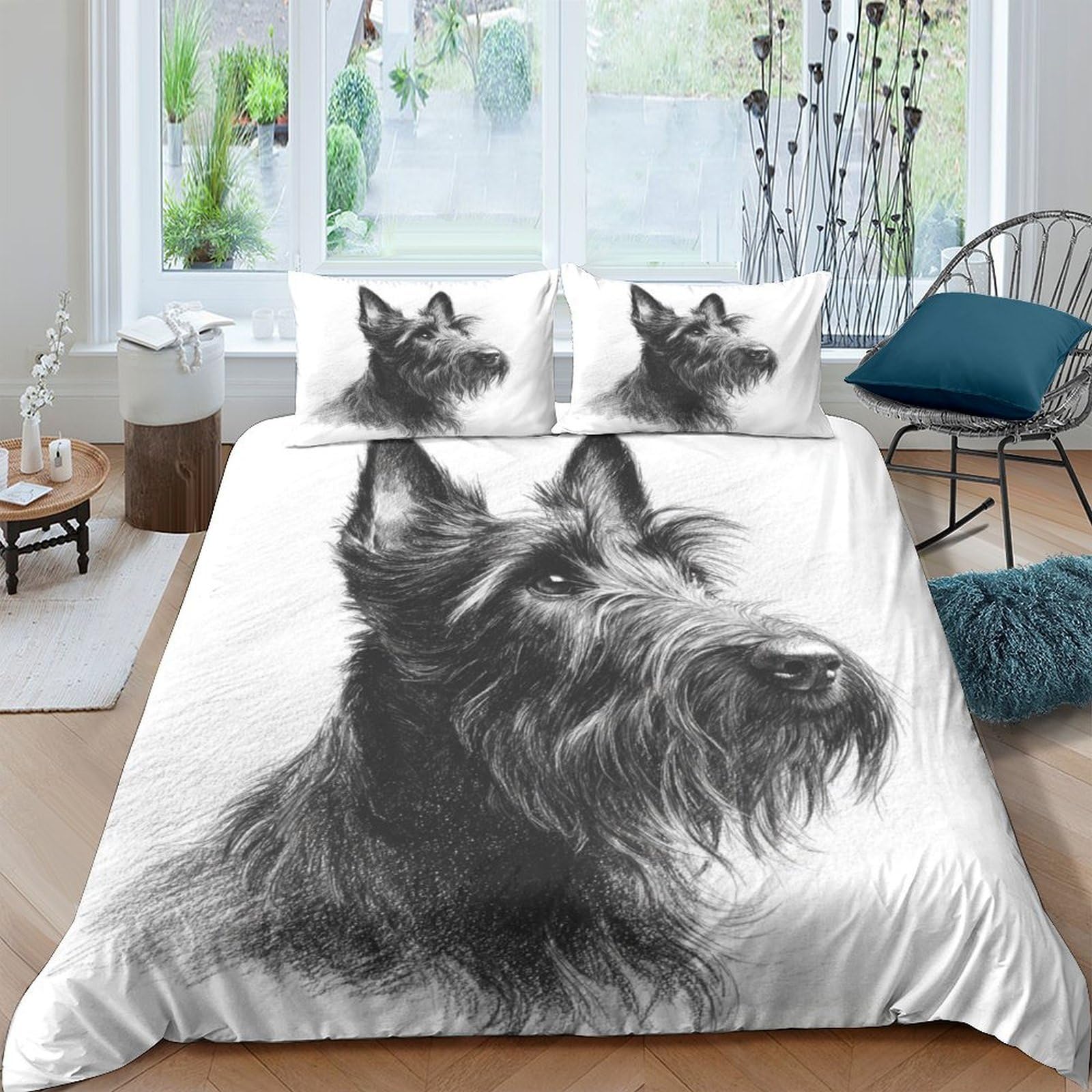 Ctjqhvkz Style-5 3D Printed Scottish Terrier Dog Fitted Sheet Microfiber Soft Anti-Slip Bed Cover For Bedroom Guest Room Decor Single（135X200cm）