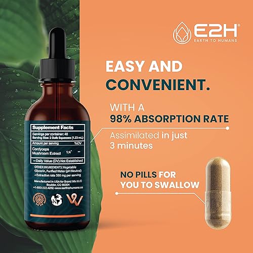 Miniatura 6 de E2H Suplemento de apoyo hepático y suplemento de hongo Cordyceps  Vegano, sin OMG - 2 onzas líquidas cada uno (4 onzas líquidas en total) - Paquete