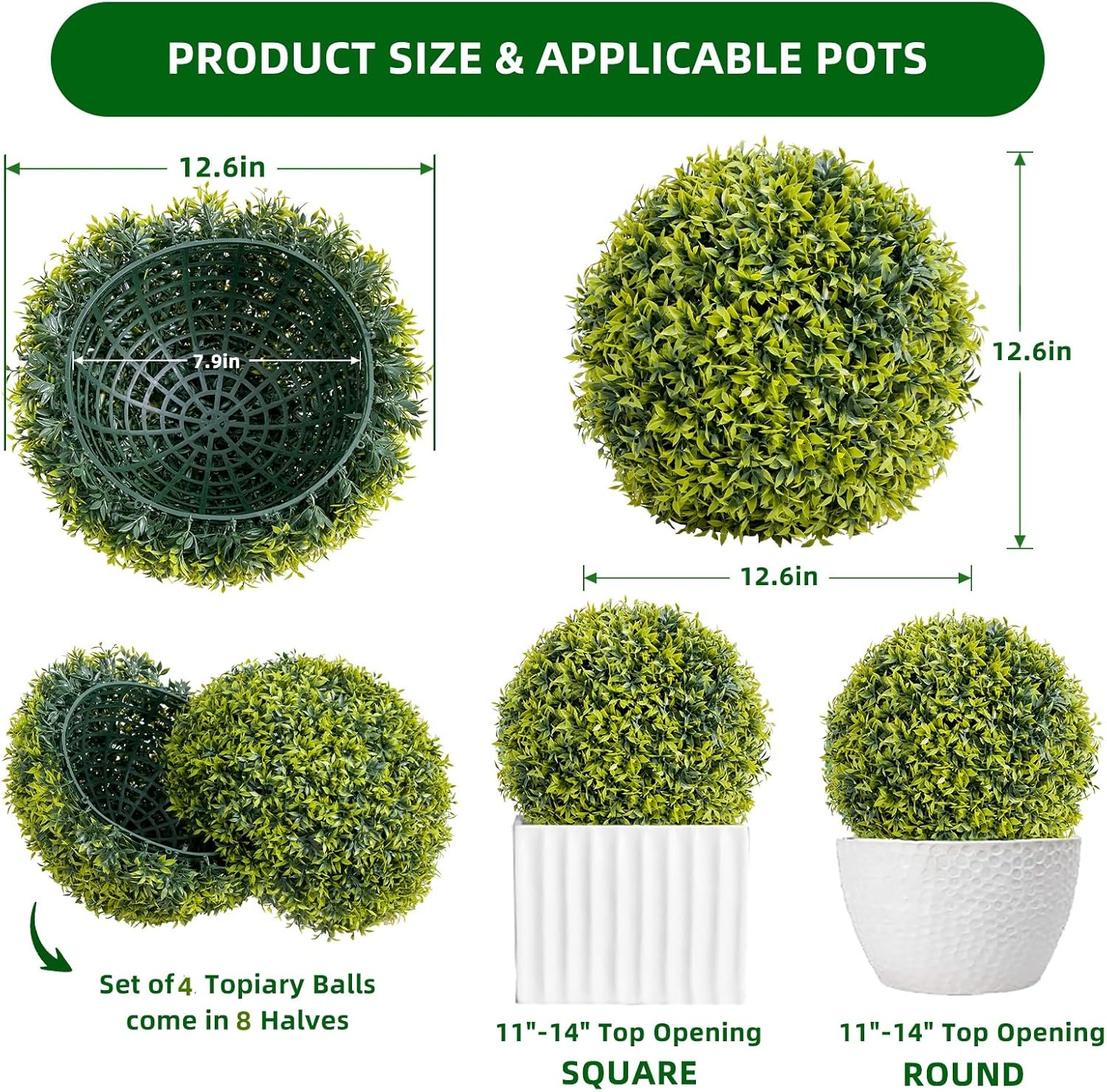 11.8 in Artificial Topiary Balls Set of 4 for Indoor and Outdoor, Hanging Plant Balls for Backyard Balcony Garden Home Decor