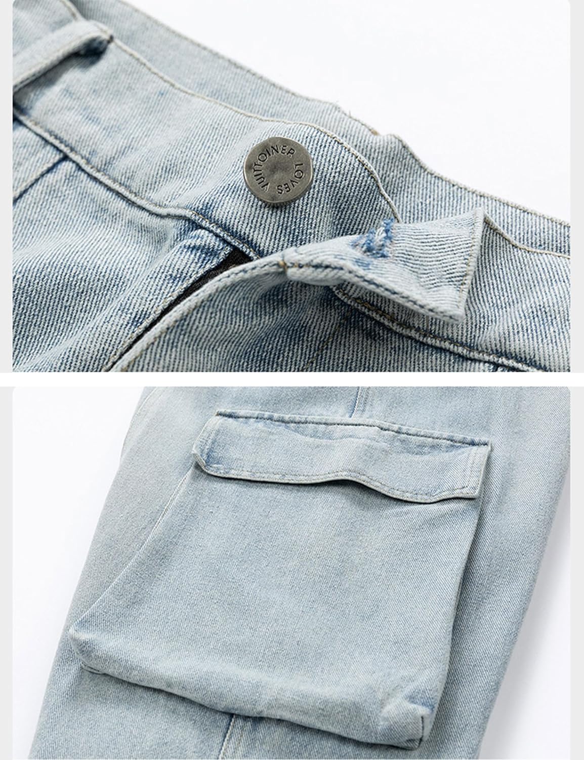 Men's Casual Vintage Loose Straight Hip Hop Cargo Denim Streetwear Jeans Pants