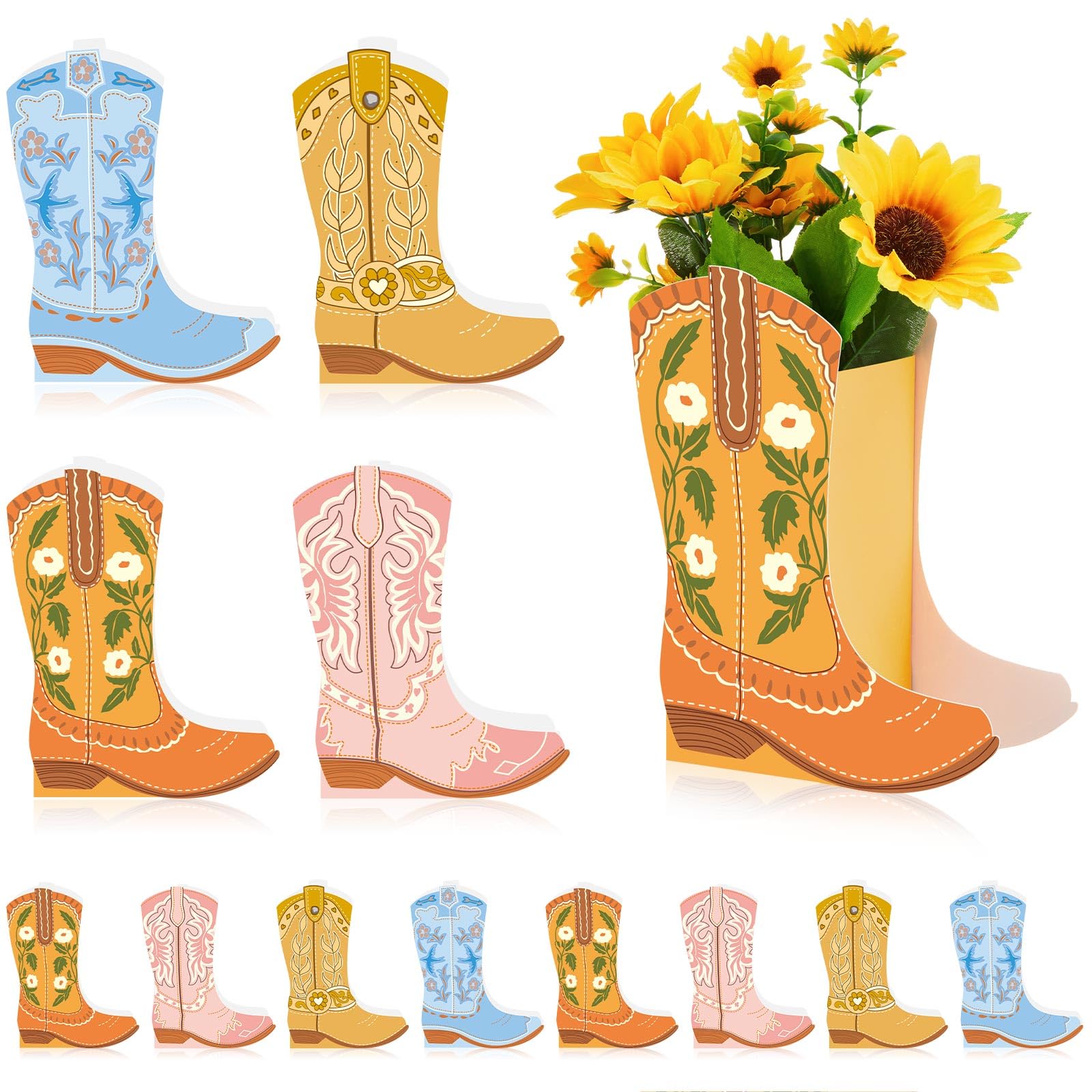 12 Set Boho Western Cowboy Boot Centerpiece Box Rodeo Table Decor