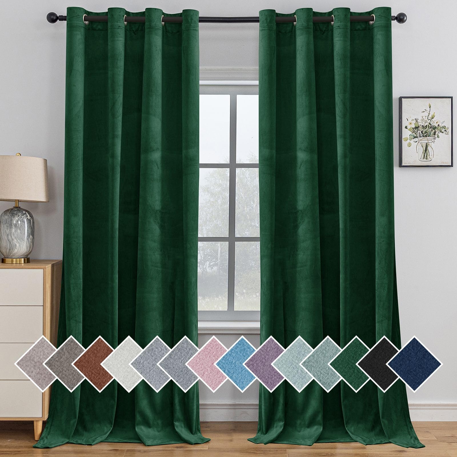 Rideau Ystyle Occultant Velours 140x245cm Salon Isolant Anti-Chaud Ant Bruit Moderne Vert Foncé Global Recycled Standard