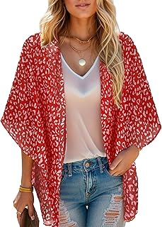 Women's Beach Kimono Coverup Sheer Chiffon Cover Ups, Casual Loose Open Front Cardigan Tops