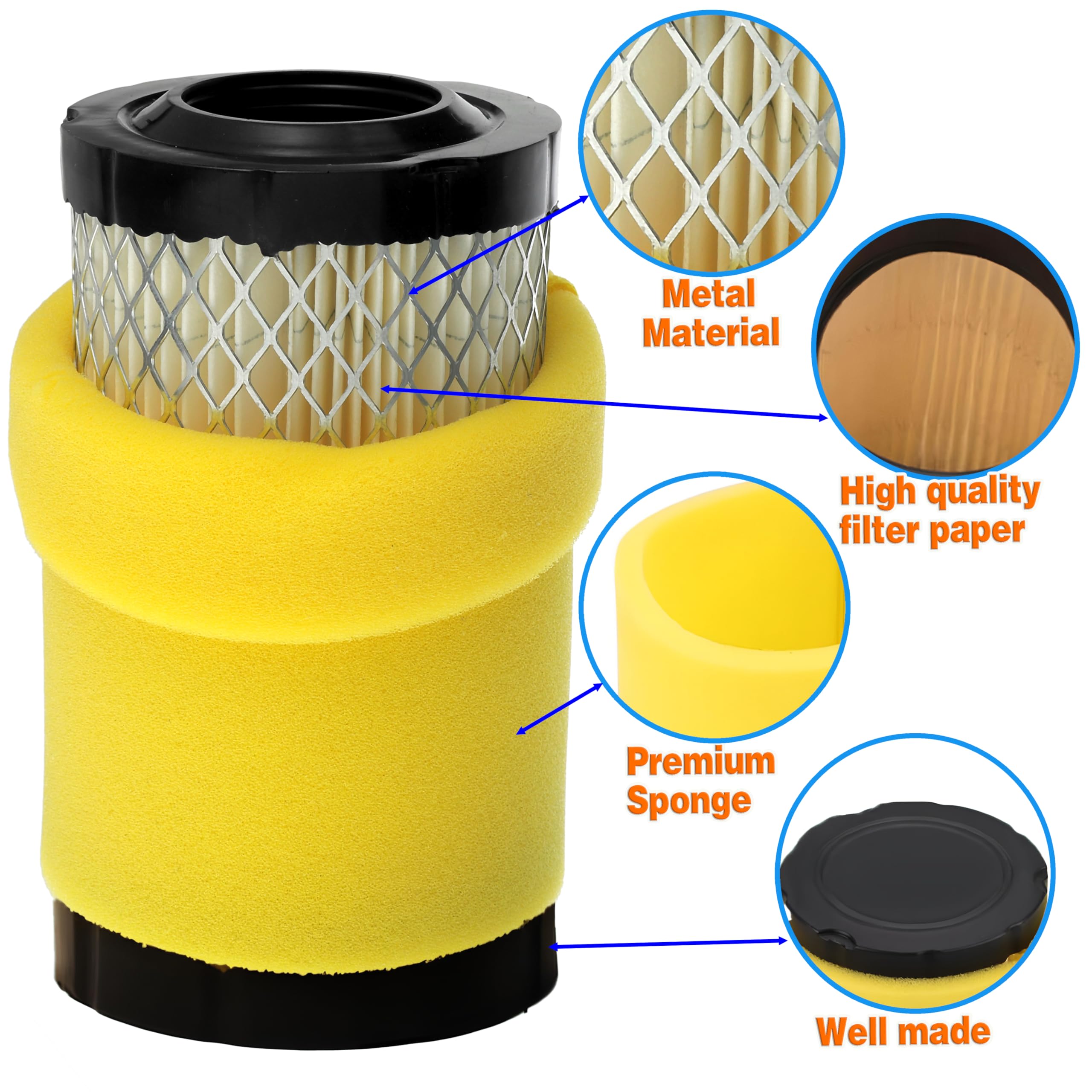 Kit di Messa a Punto del Filtro dell'Aria di Ricambio per Briggs Stratton 591334 594201 797704 696854 Compatibile per Husqvarna YTH22V46 YTH24V48 per John Deere D100 D110 D130