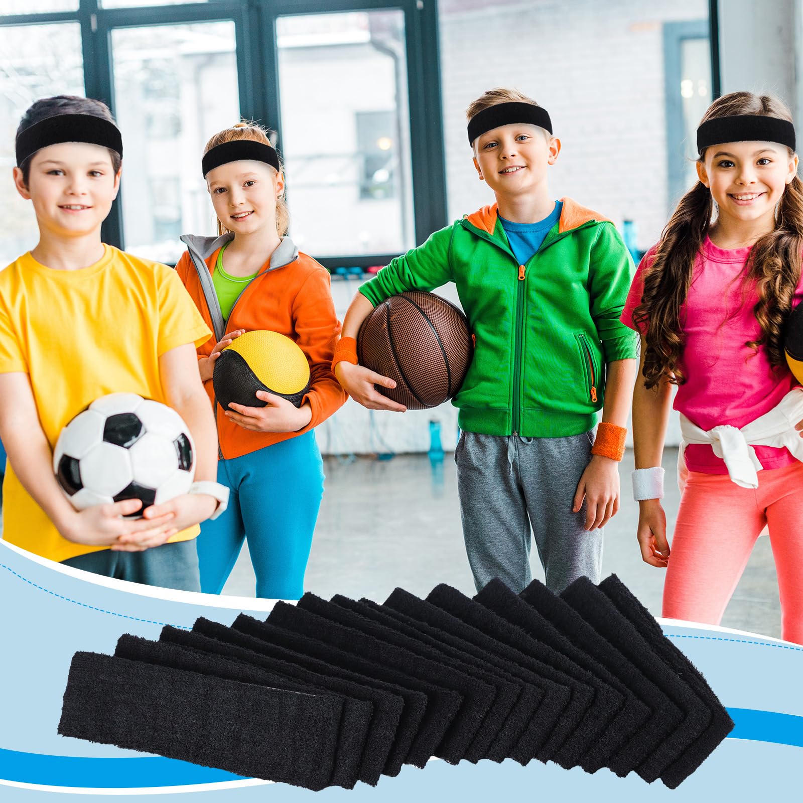 WILLBOND Lot de 42 bandeaux de sport colorés en coton éponge pour enfants, pour le football, le yoga, les activités de plein air