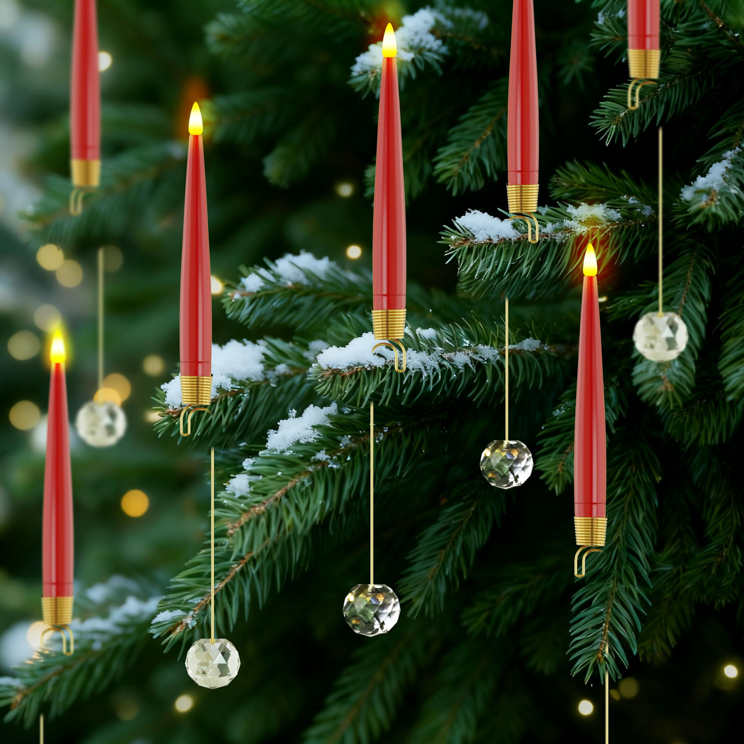 JOIONE Red Christmas Tree Candles, 10 Pcs Crystal Ball Tree Hanging Decor