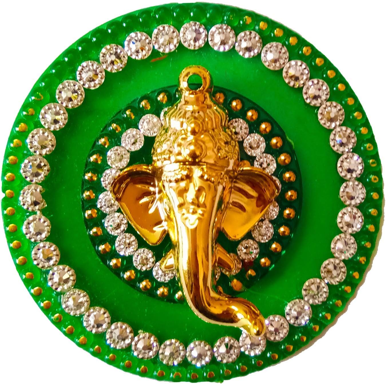 Avanti Creation Acrylic Handcrafted Stone Studded Coin Size Ganesh Sticker for Wall Decoration Shubh Labh Stickers for Doors