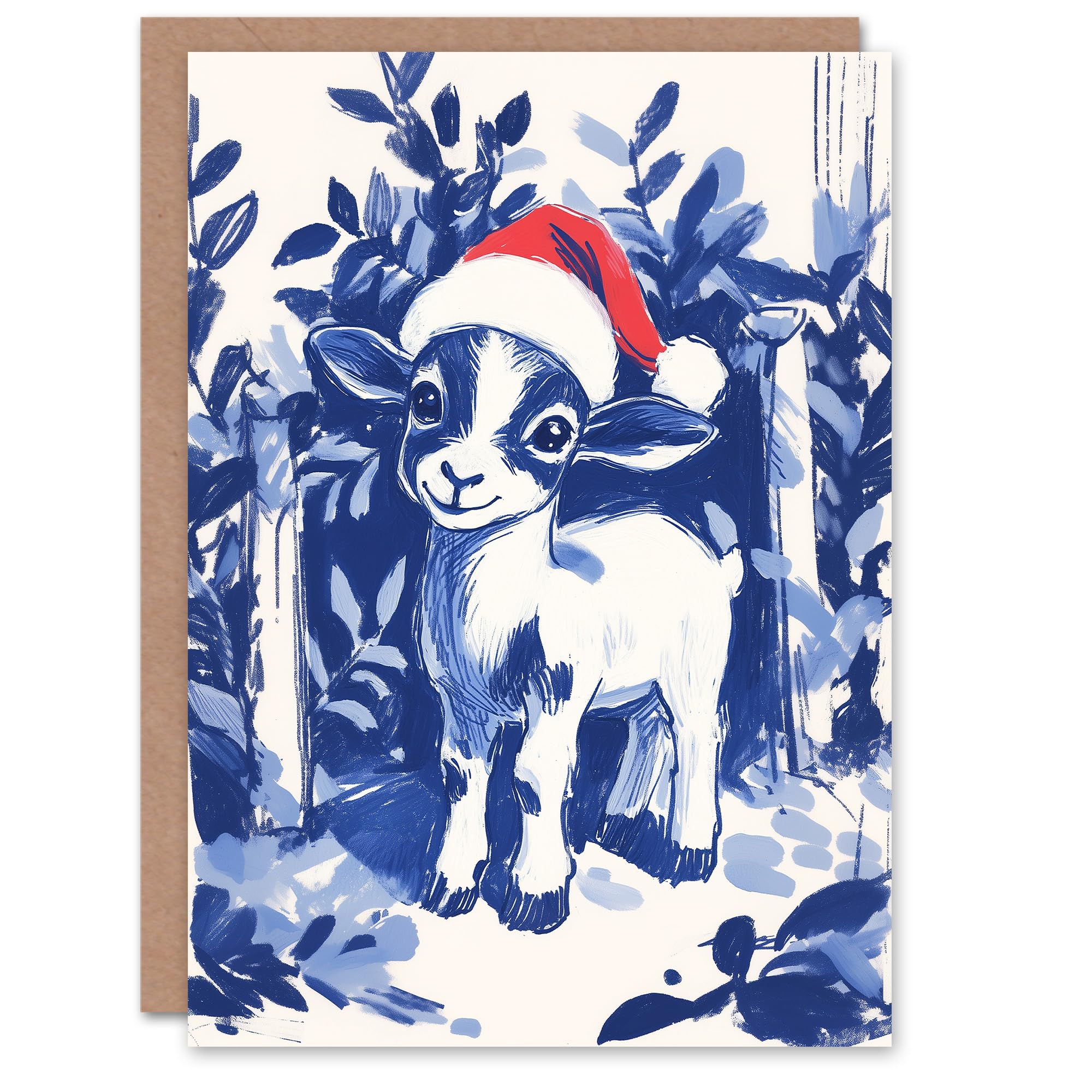 Artery8 - Greeting Card - Baby Lamb With Santa Hat - Blue