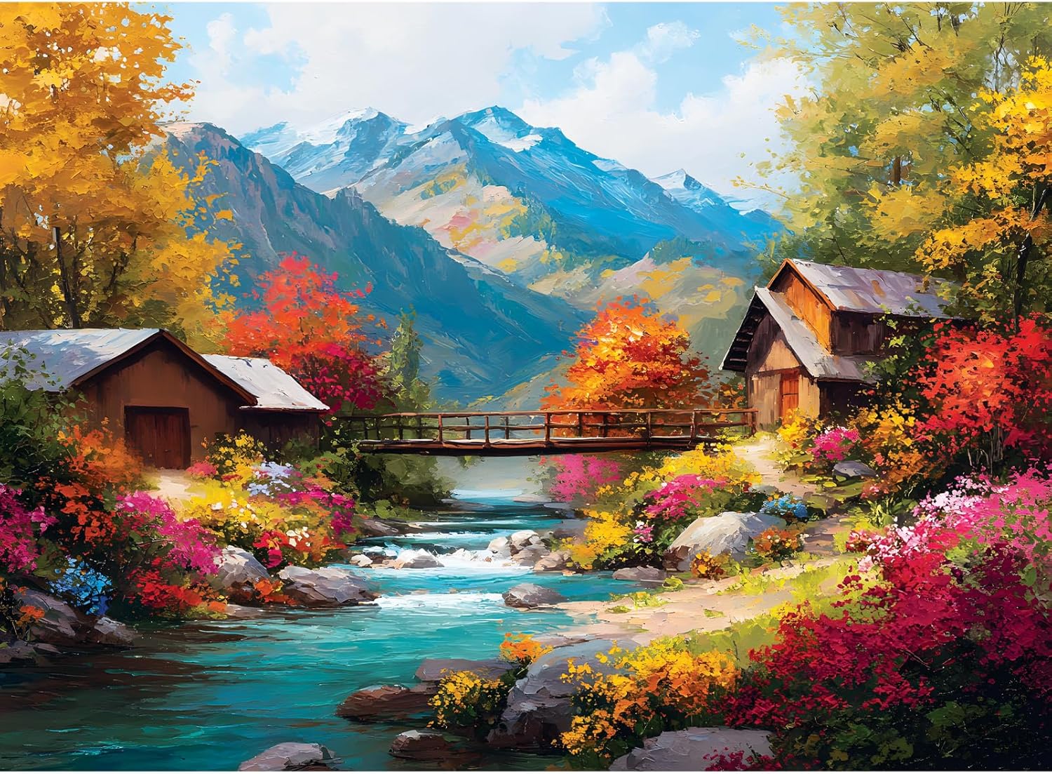 500 Piece Puzzles for Adults, Autumn Wooden Houses 500 Piece Puzzle, Beautiful Mountain Landscape Jigsaw Puzzle, Perfect for Family Game Night, Wall Decor, Gift for Adults, Seniors, 20.5 x 15 in